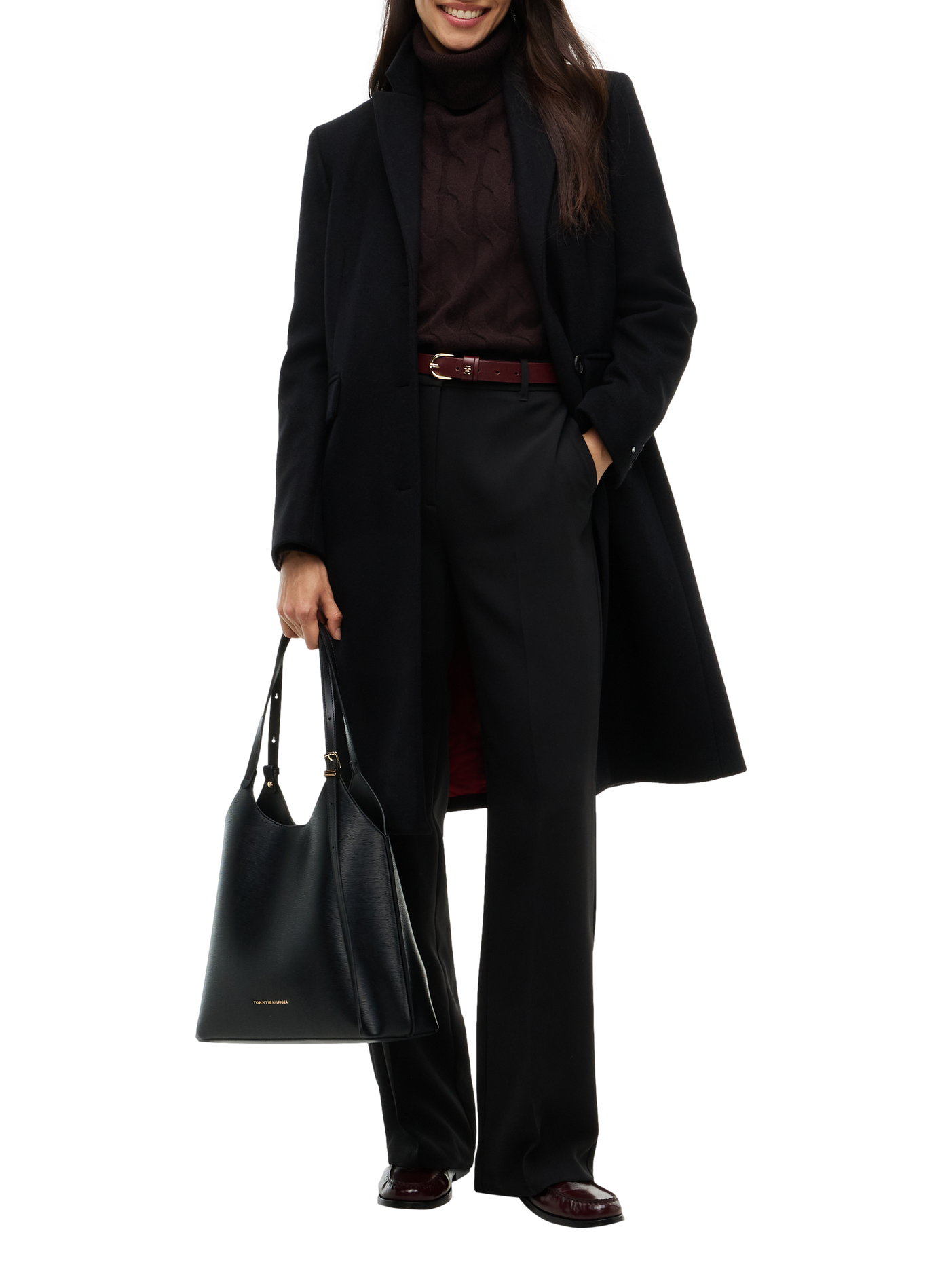 Manteau long uni en laine mélangée TOMMY HILFIGER Black