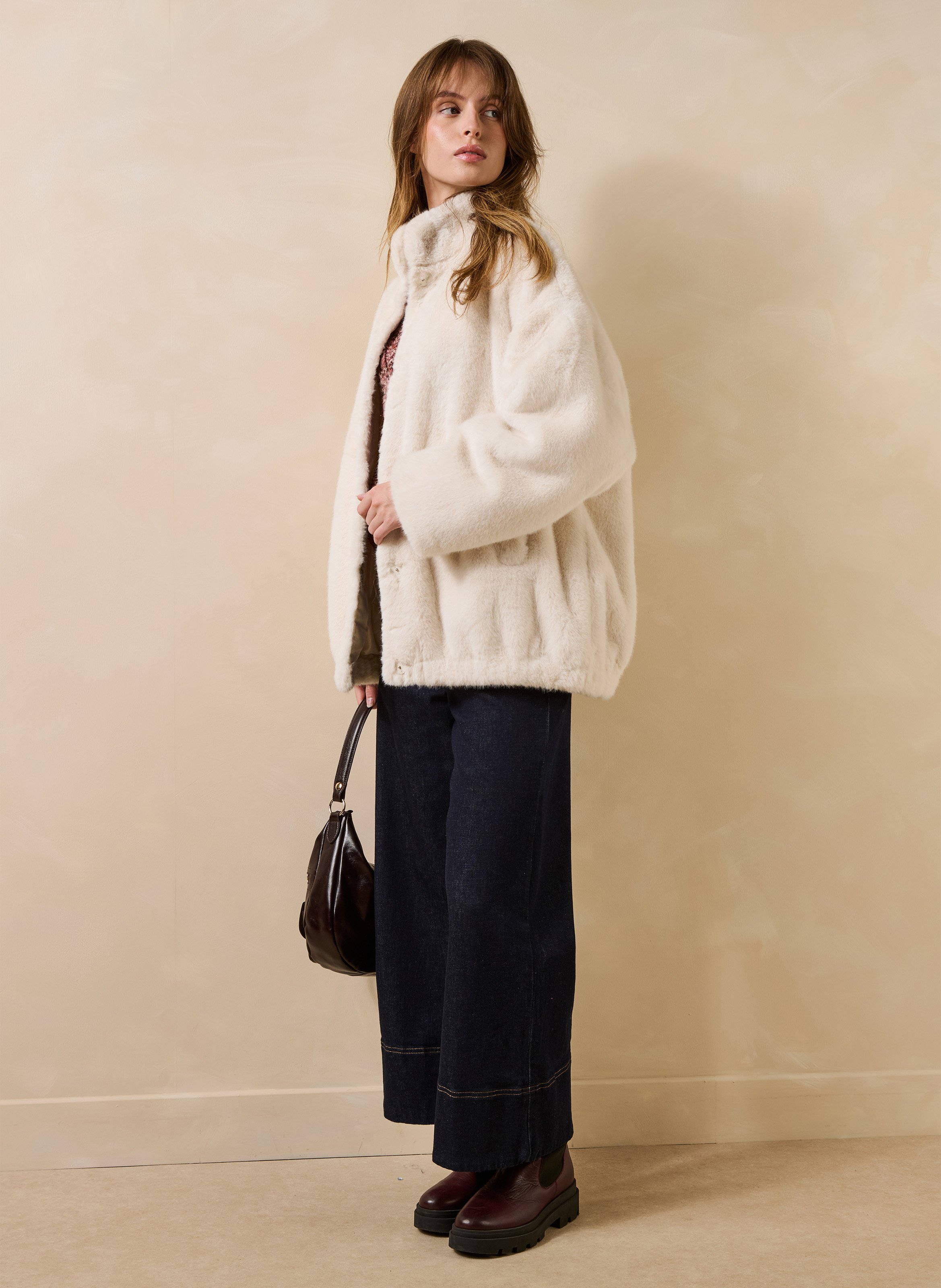 Jas van imitatiebont LA FEE MARABOUTEE Beige