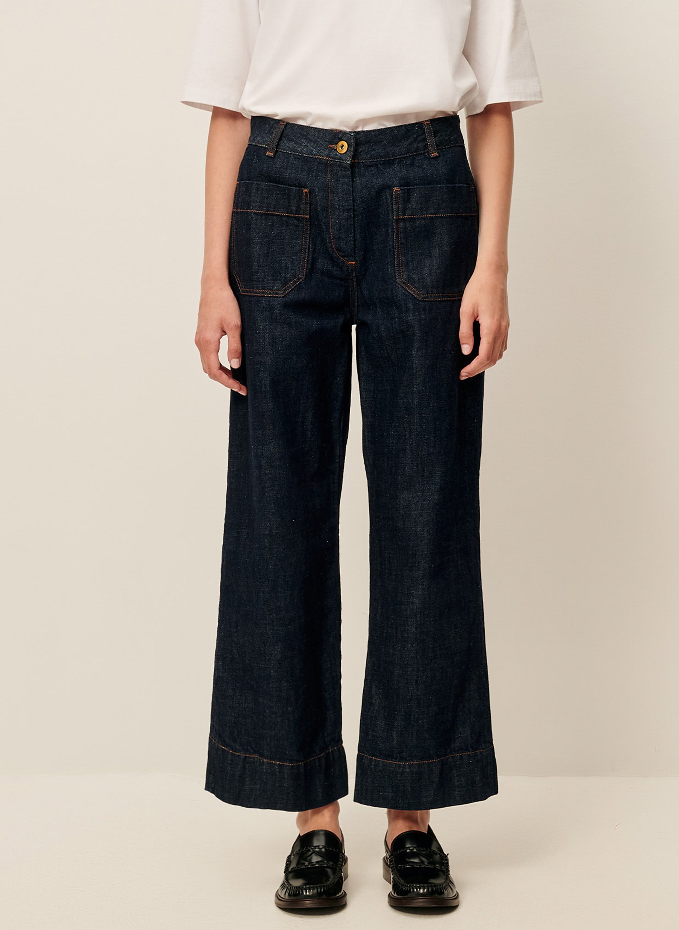 SESSUN Jean court évasée en coton seakey o Bleu