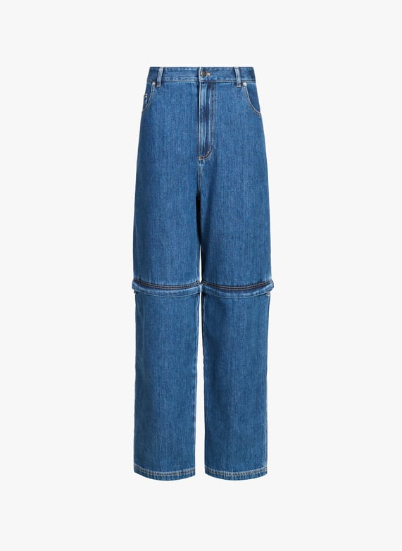 Jeans sous genou amovible en coton | Bleu by TIBI Jeans sous genou amovible en coton Bleu