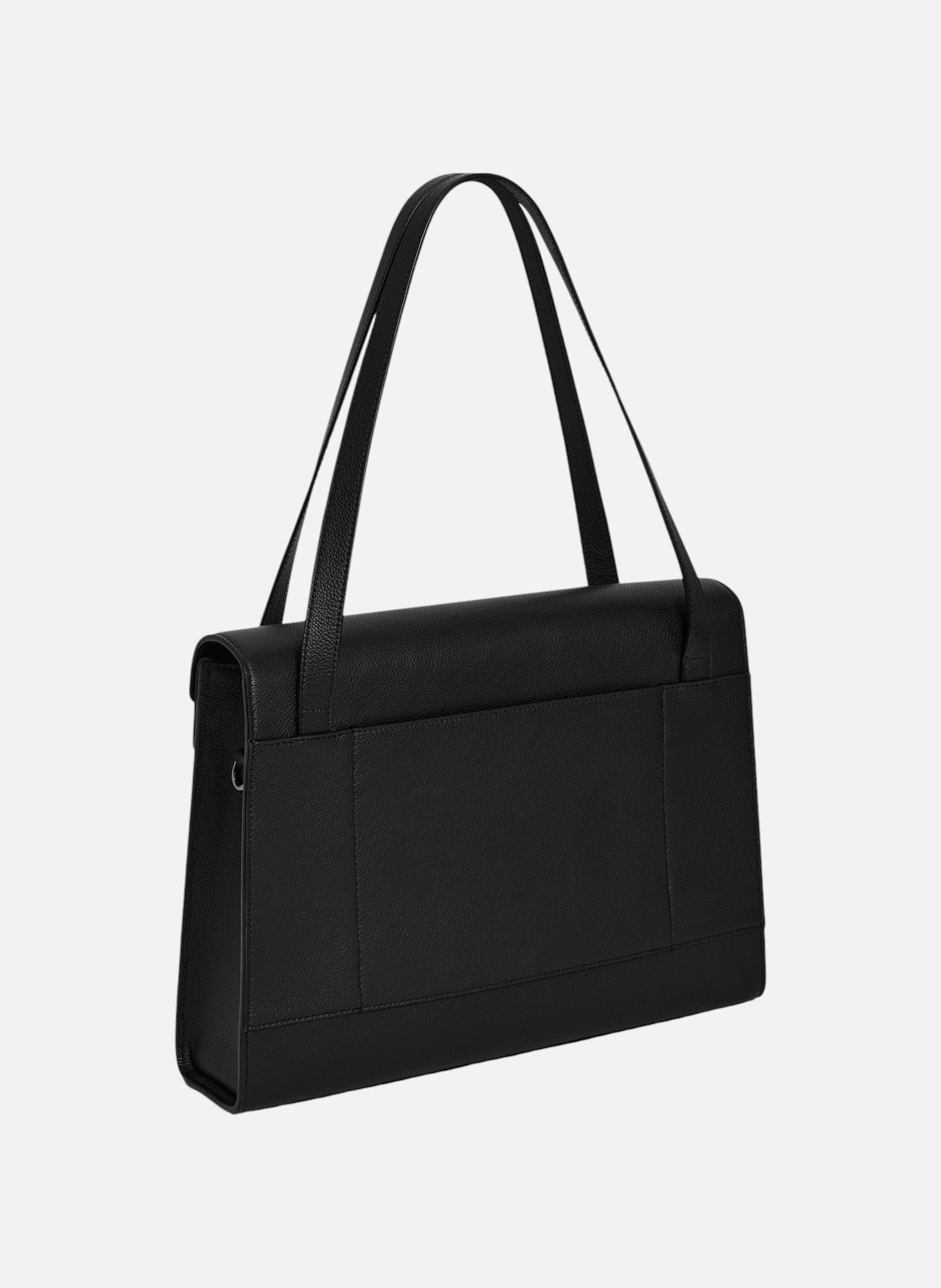 Porte documents double rabat porté épaule emilie en cuir grainé LE TANNEUR Noir