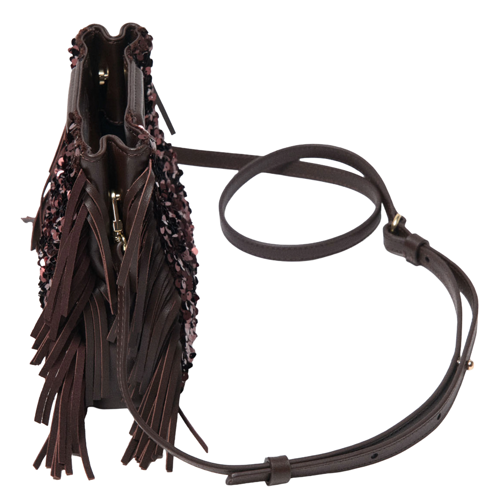 Sac bandoulière à sequins m mini MAJE Marron