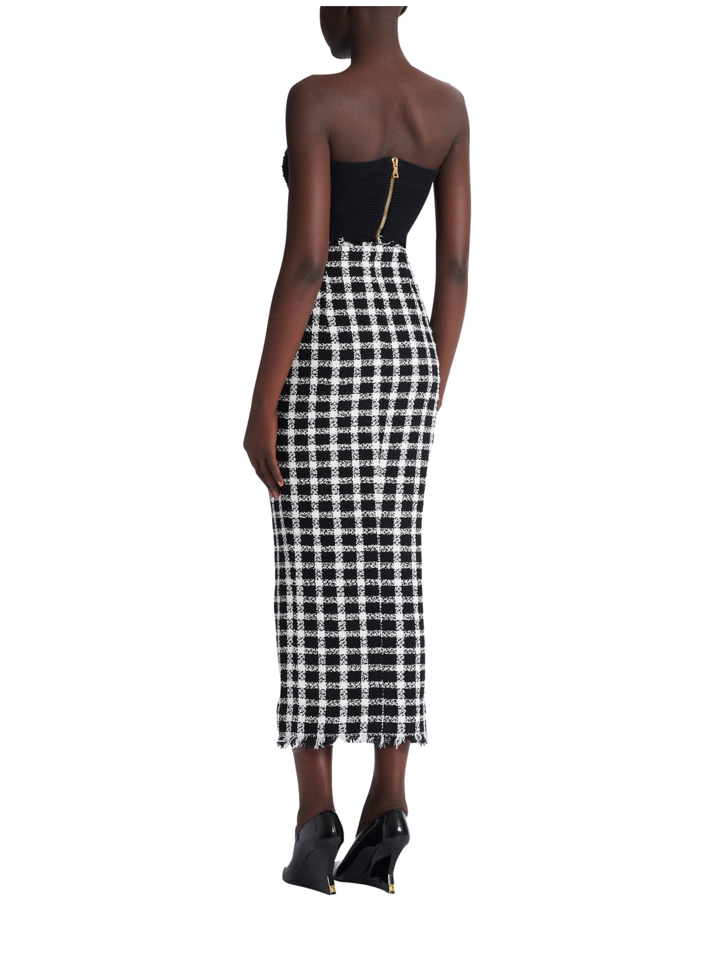 Jupe longue en tweed vichy BALMAIN Noir