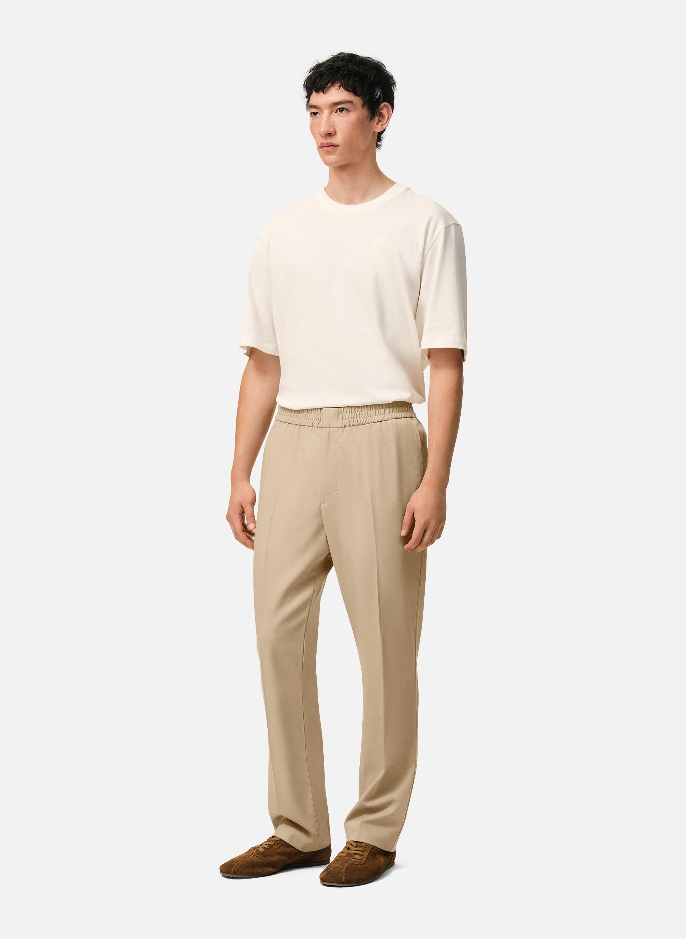 Pantalon taille elastiquée en laine AMI PARIS Beige