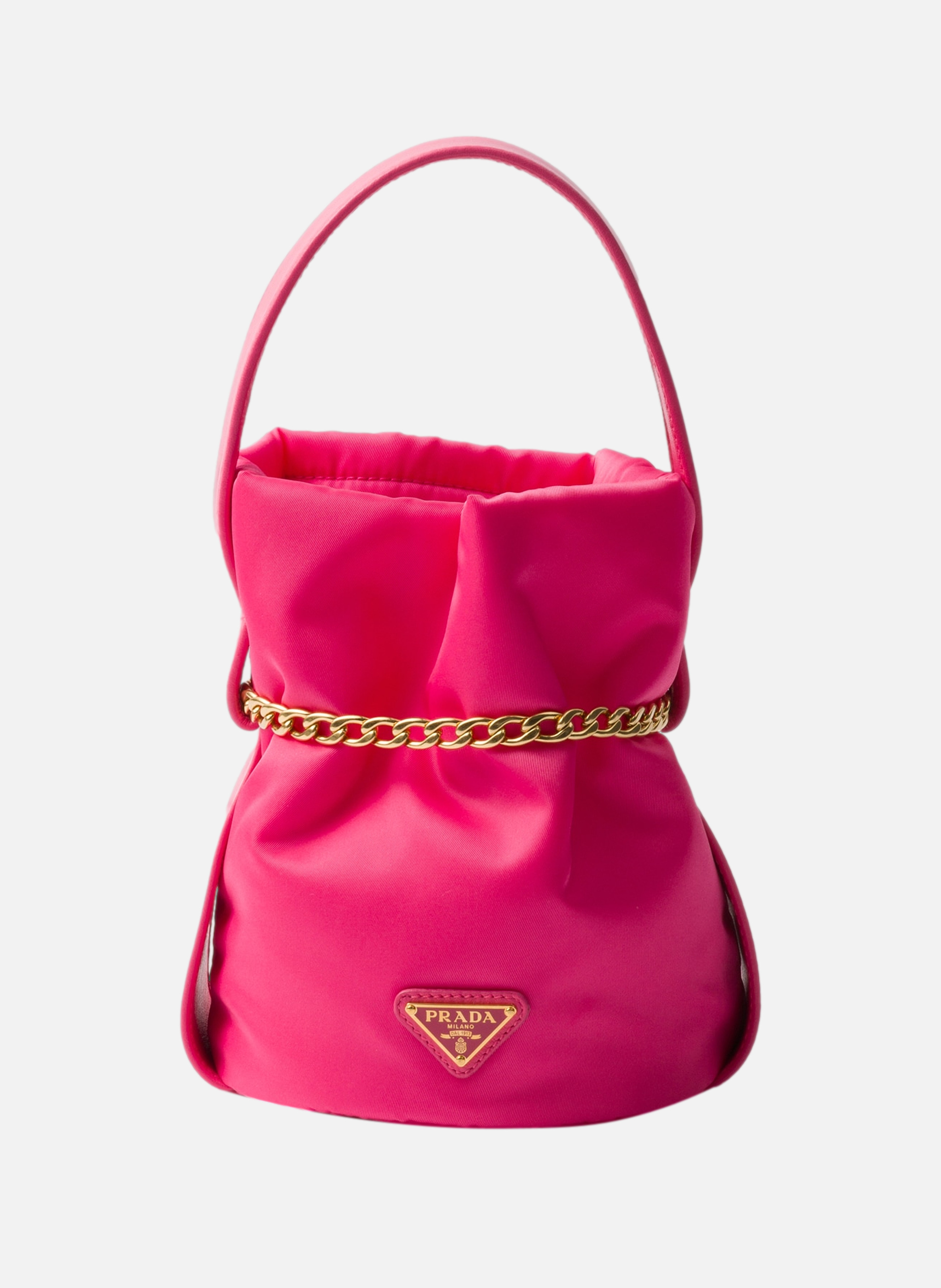 Petit sac seau en re-nylon noir et cuir nappa PRADA Rose