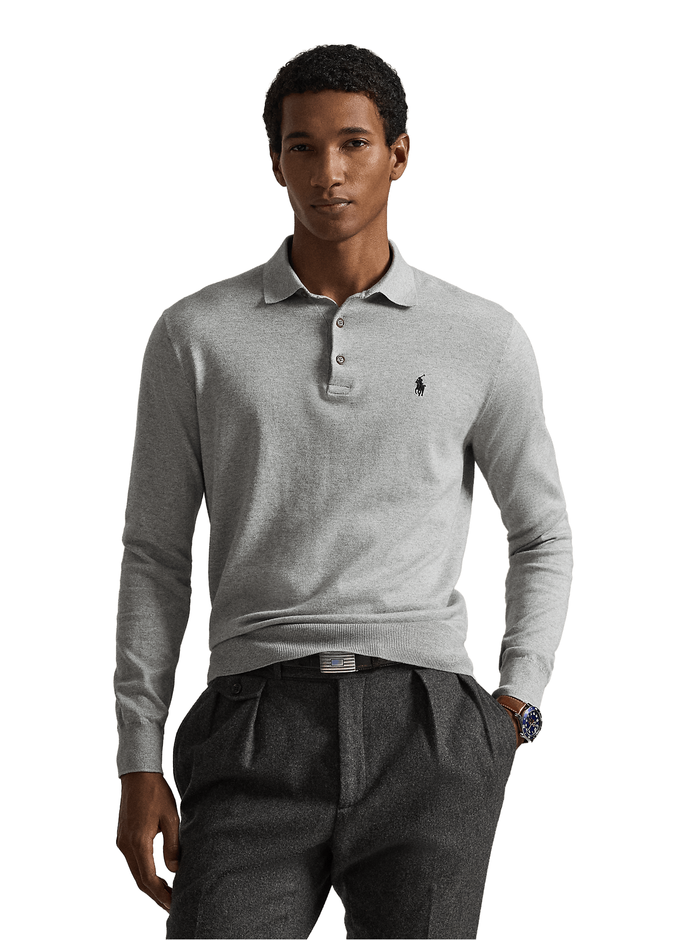 Polo manches longues en coton POLO RALPH LAUREN Gris