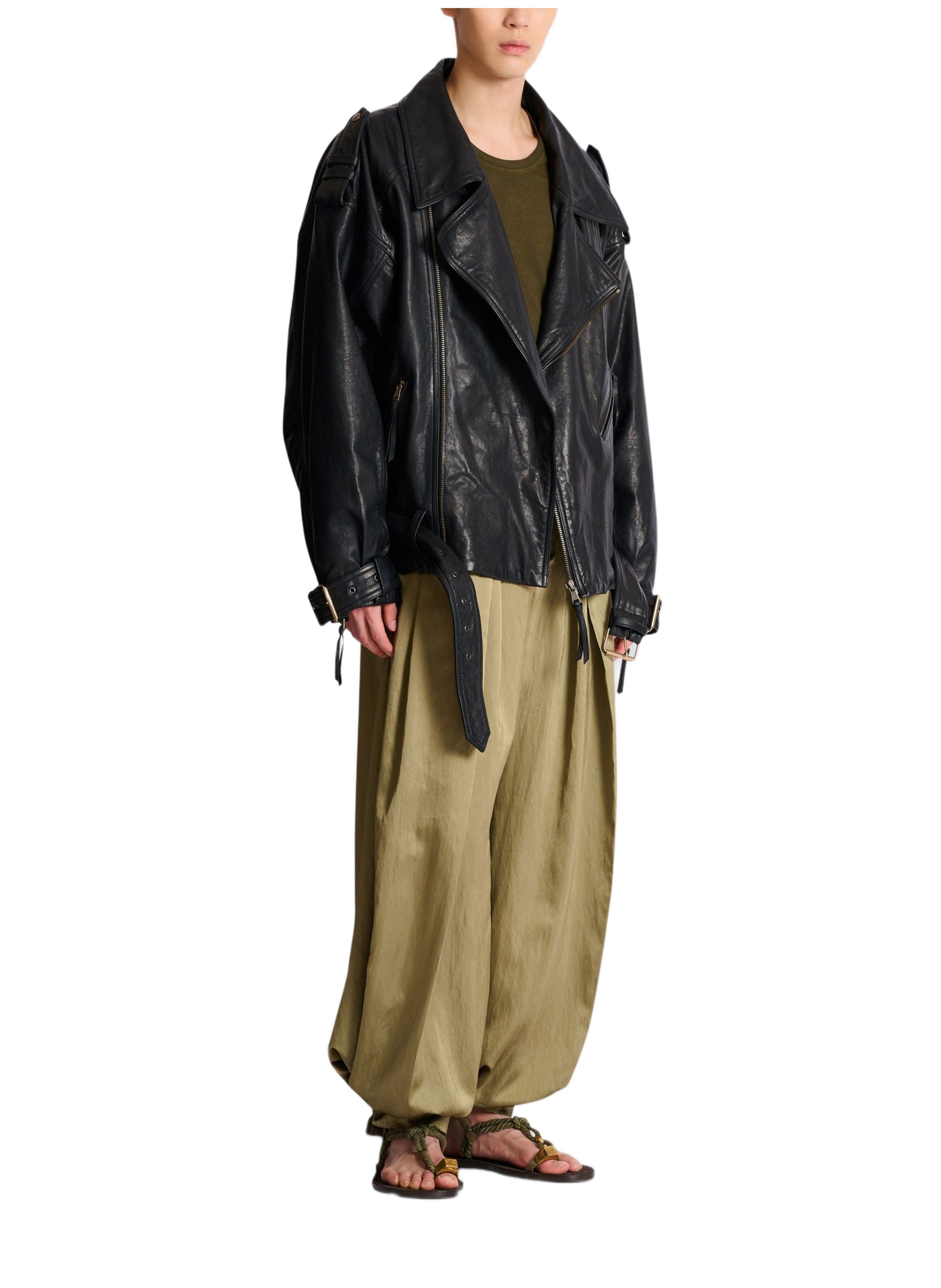 Veste biker en cuir d’agneau BALMAIN Noir