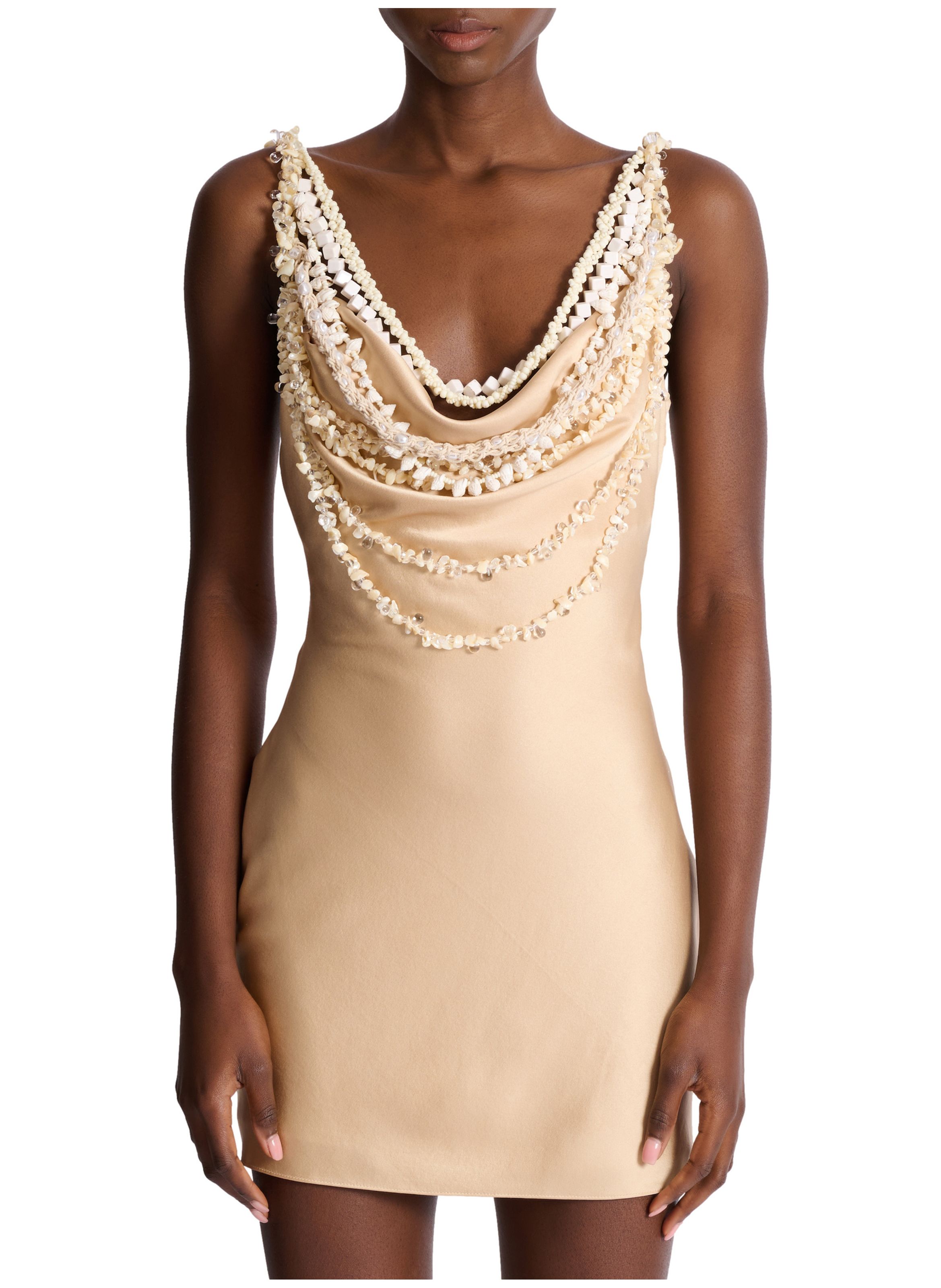 Robe coquillages en soie BALMAIN Beige