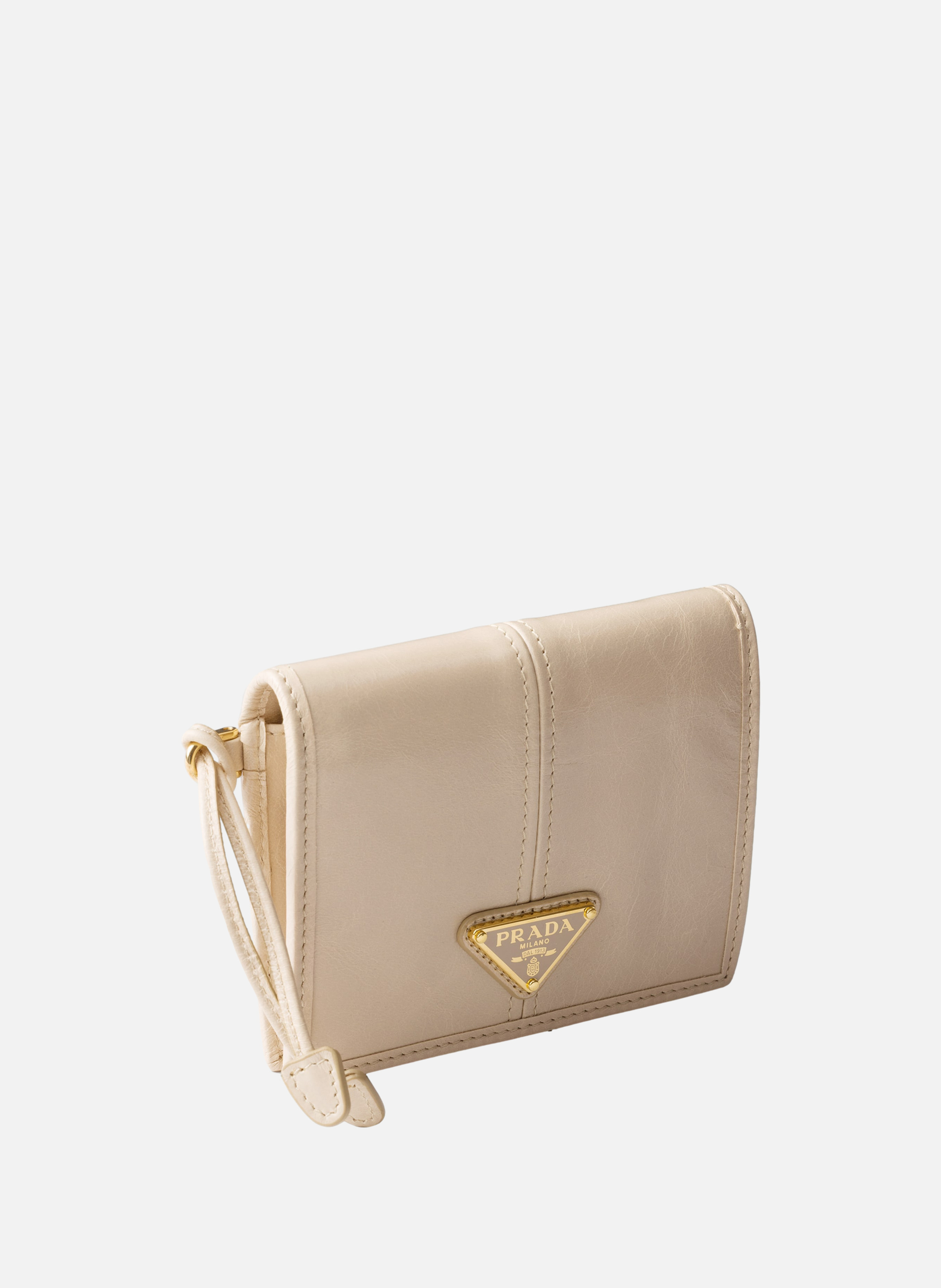 Petit portefeuille en cuir PRADA Beige