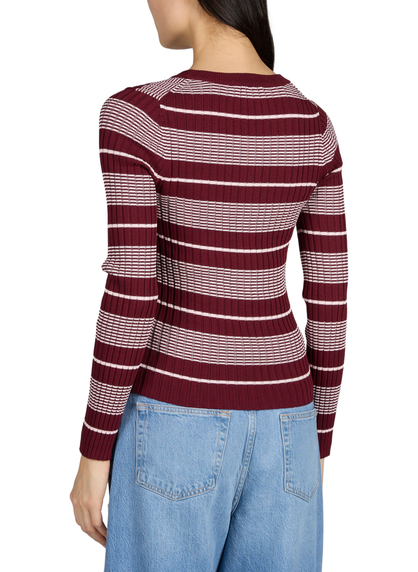 Pull à rayures col V TOPSHOP Rouge