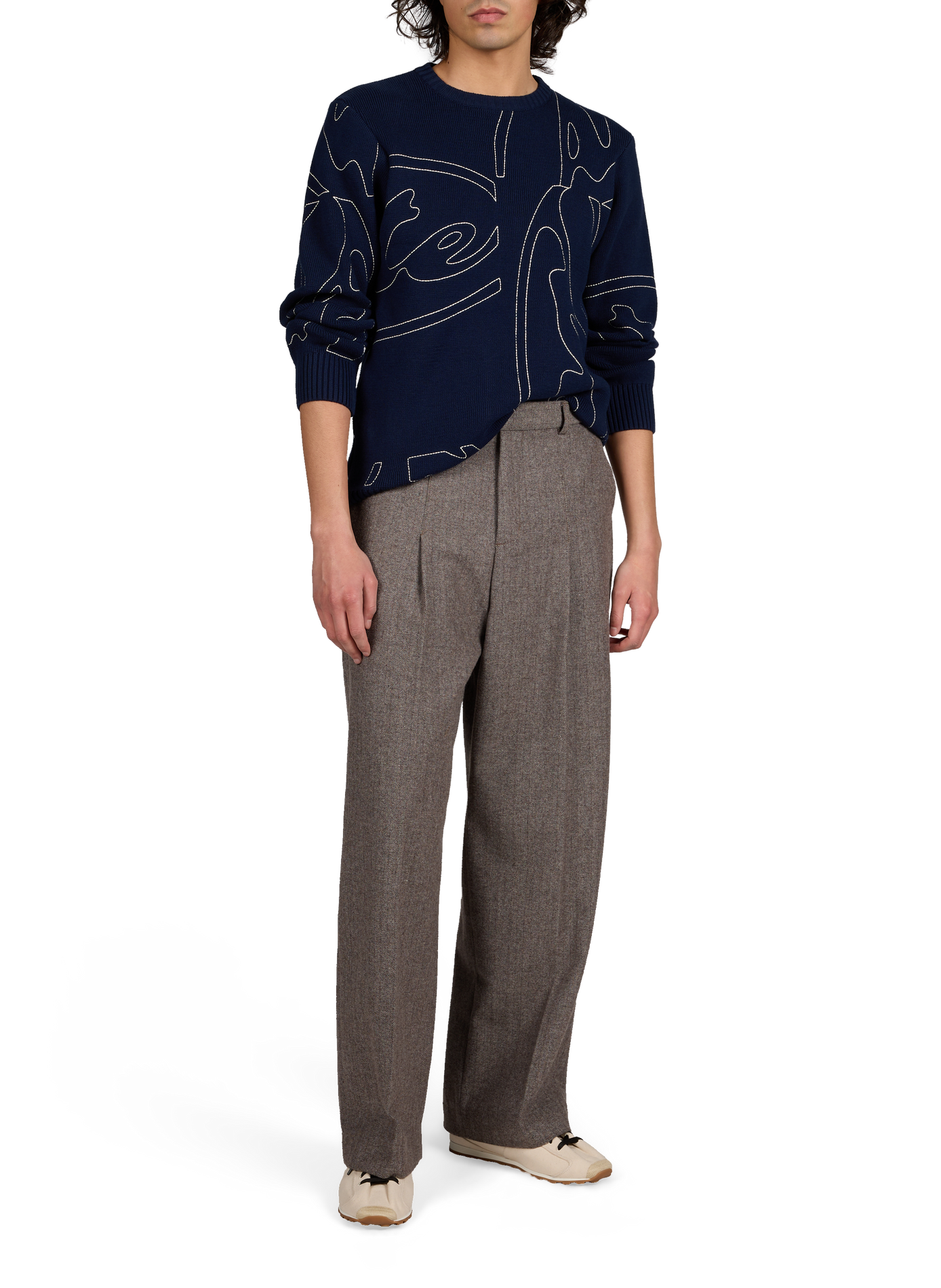 Pull côtelé à col rond en coton ARTE ANTWERP Bleu