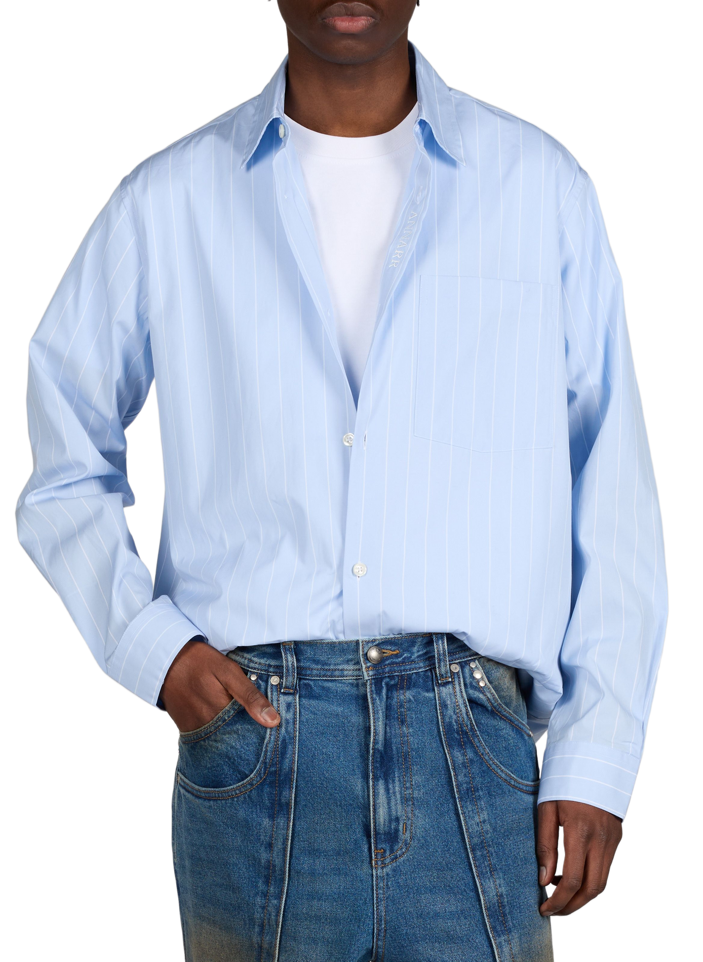 Chemise col classique à rayures en coton ANNARR Bleu