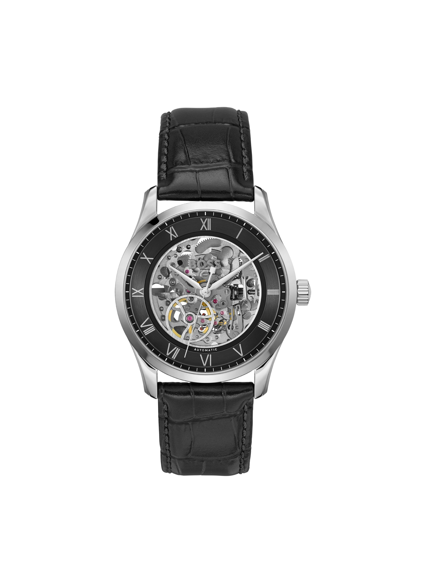 Montre automatique Principle Skeleton en cuir BOSS MONTRES Noir
