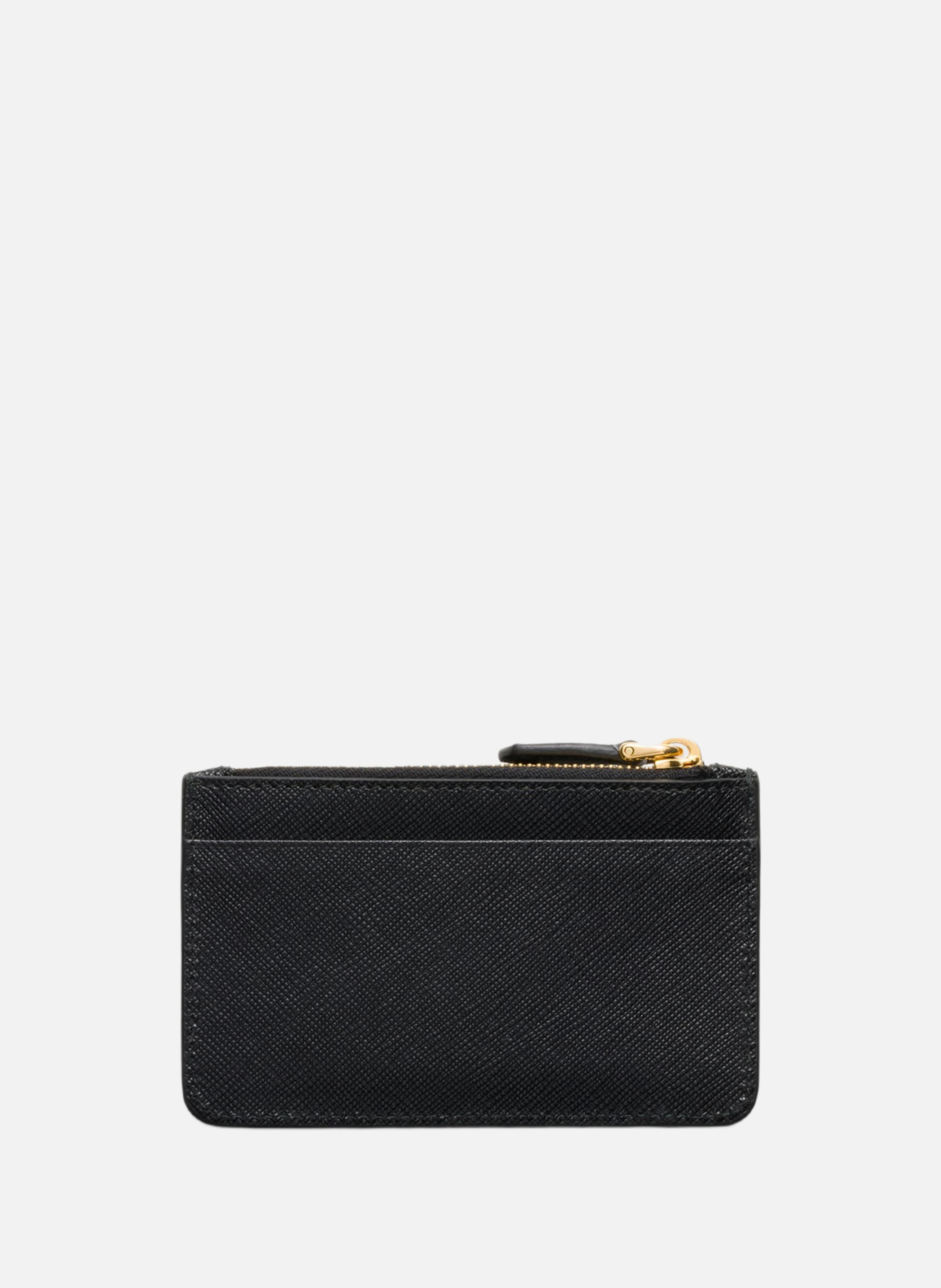 Porte-cartes en cuir et cuir saffiano PRADA Noir