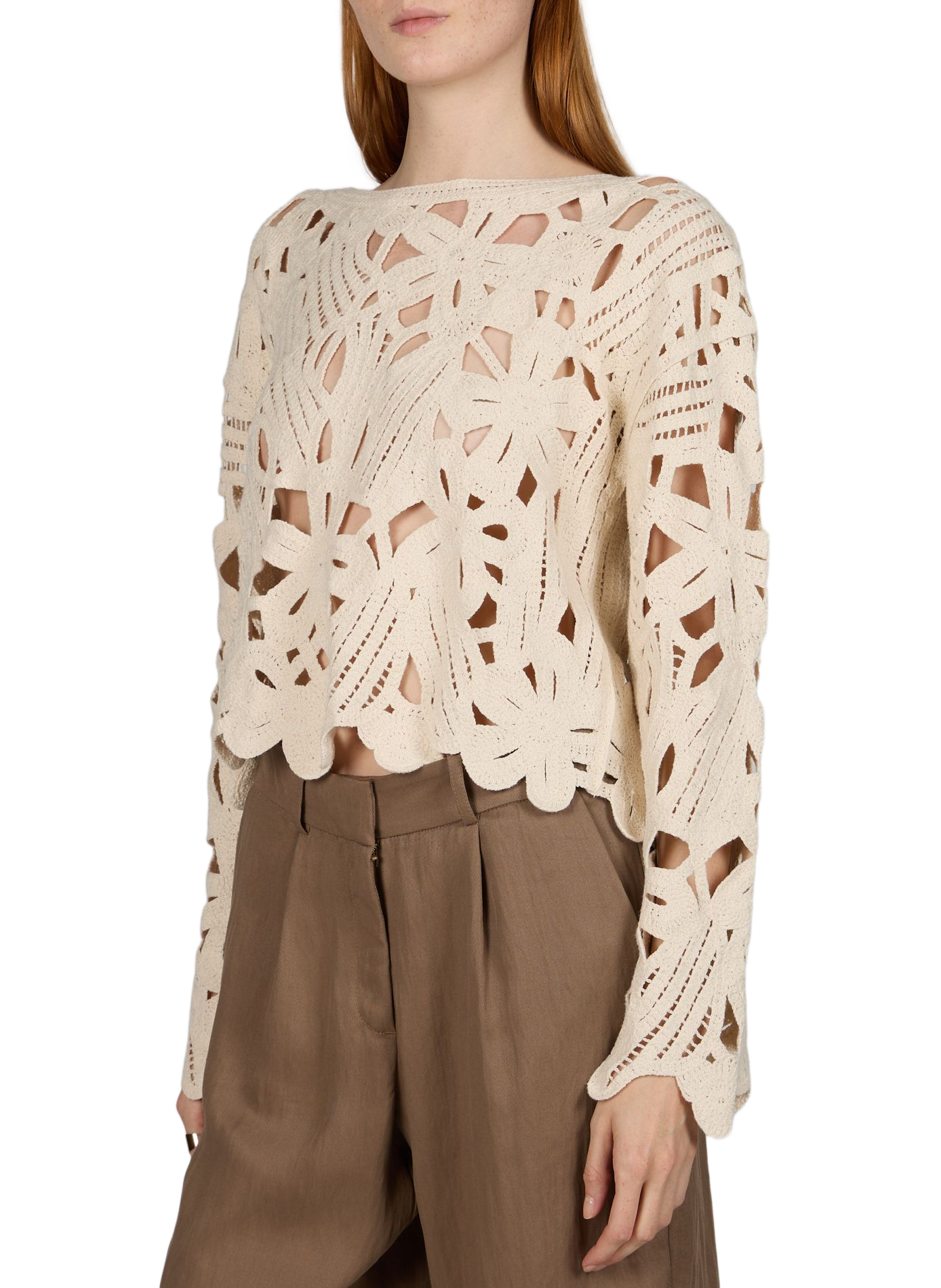 Pull maille ajouré en coton OBJECT Beige