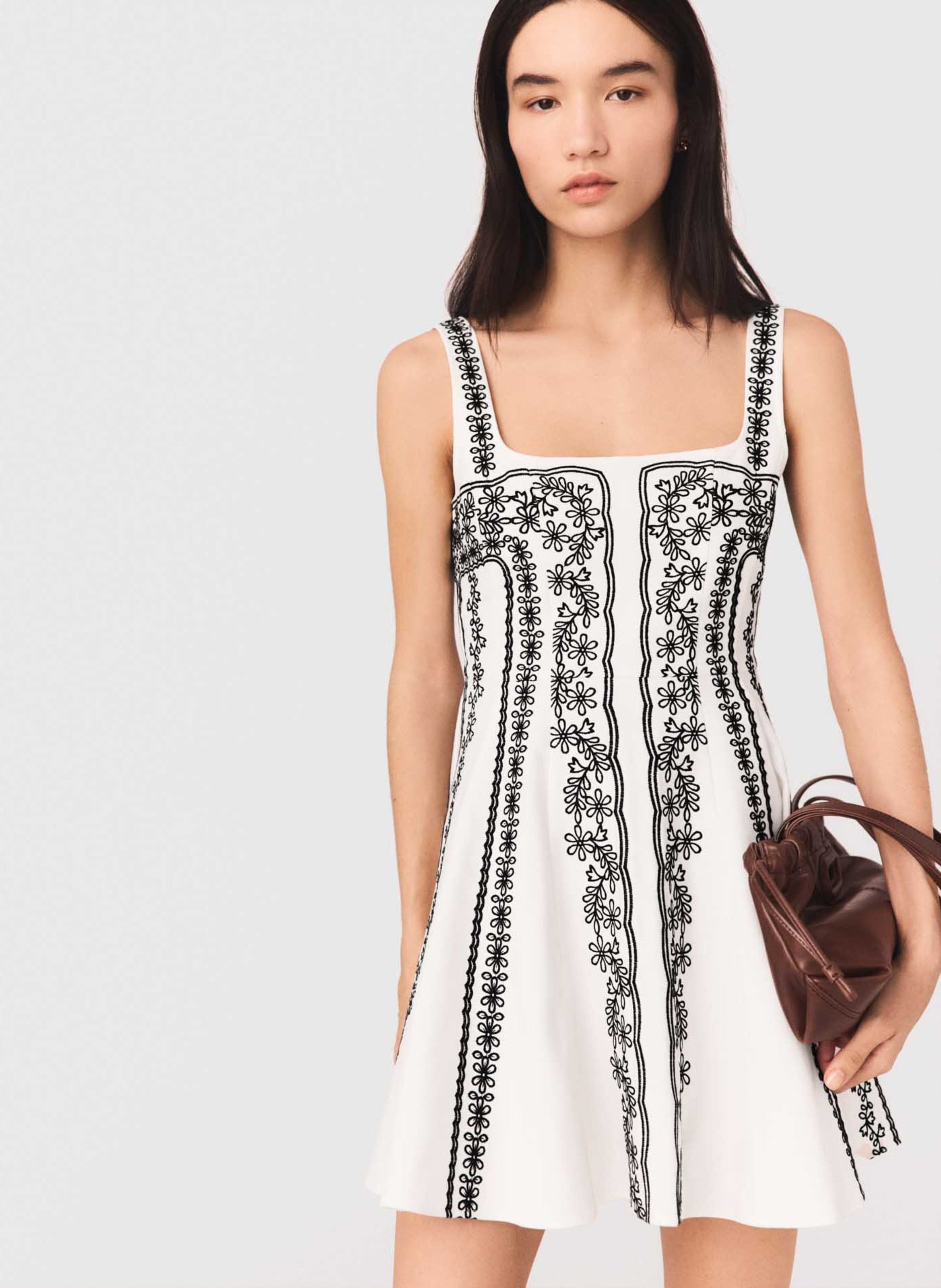 Robe courte en lin mélangé brodé | Beige MAJE Femme