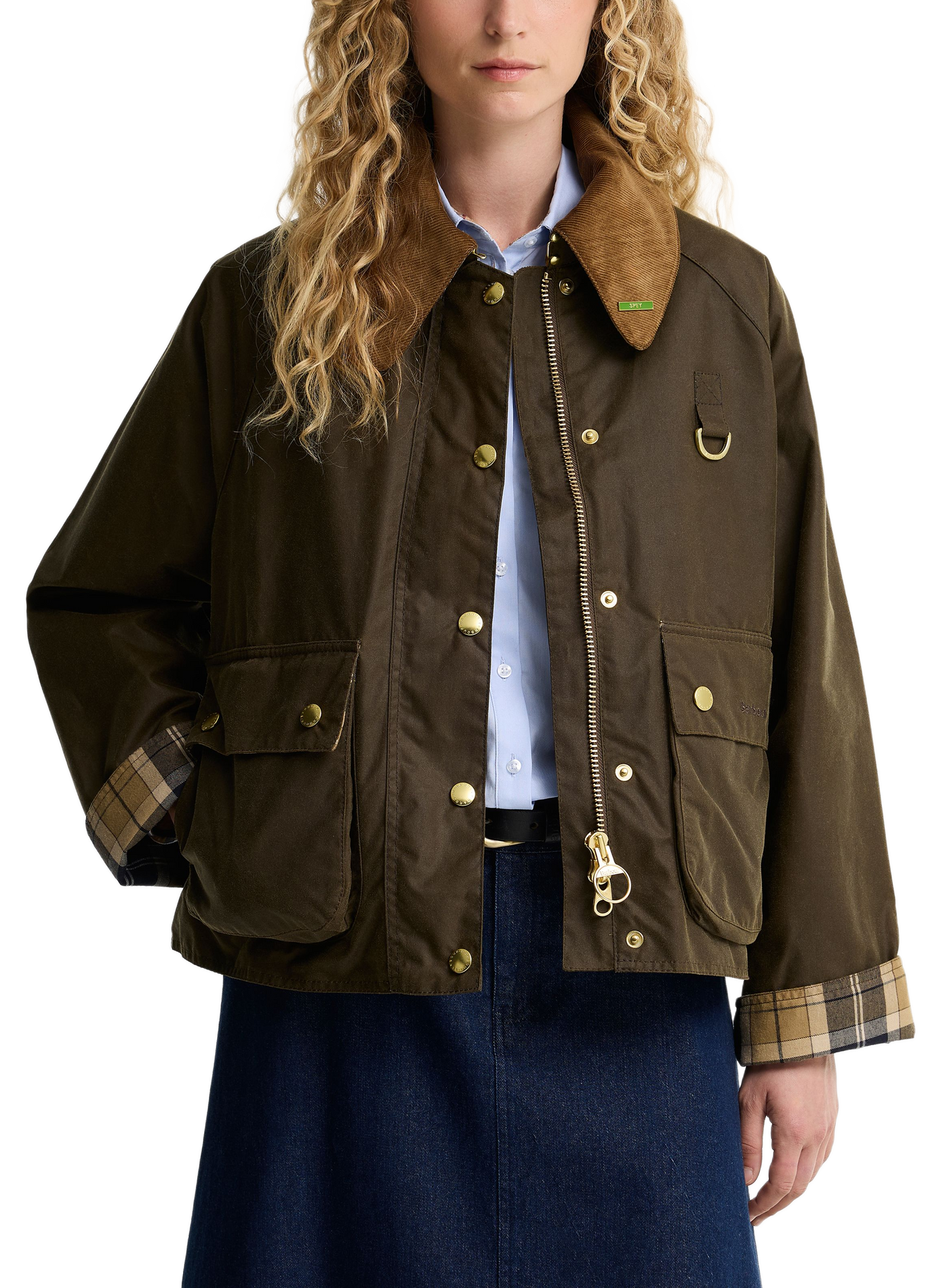 Veste droite col velours en coton BARBOUR Marron