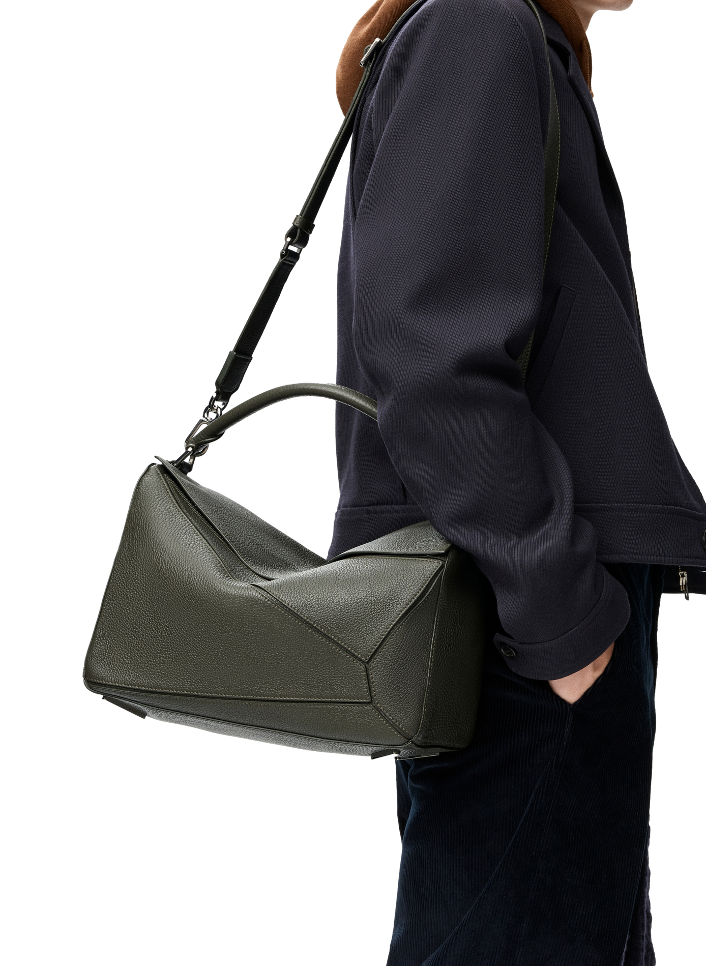 Grand sac Puzzle en cuir de veau souple grainé LOEWE Kaki