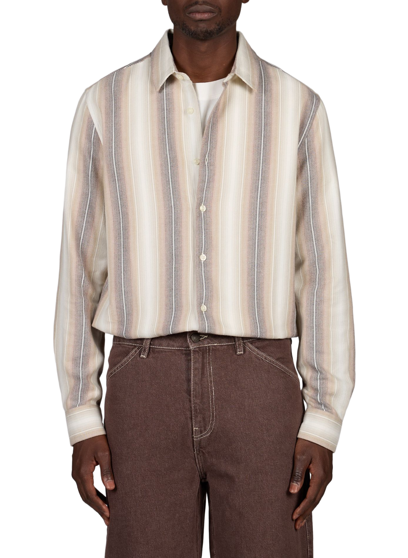 Long-sleeved striped cotton shirt KNOWLEDGE COTTON Beige