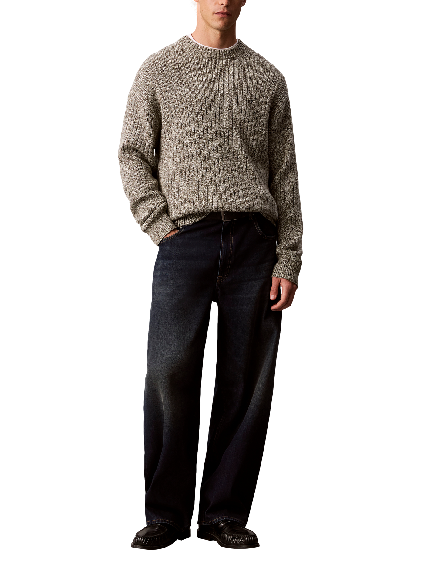 Strickpullover mit Baumwoll-Logomuster | Khaki CALVIN KLEIN Herren