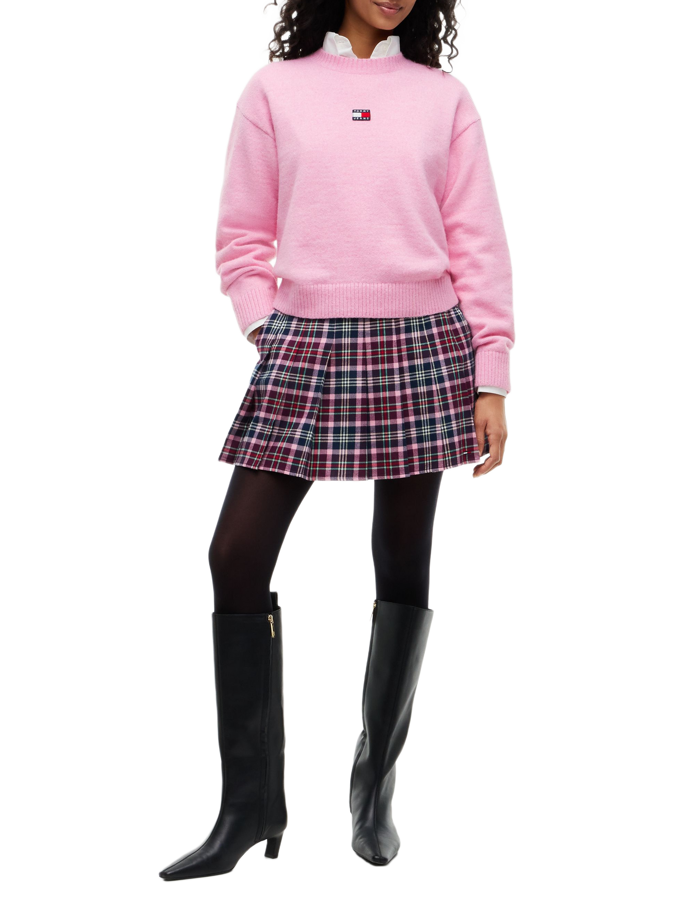 Gerader Fluffy Badge-Pullover mit Logo | Rosa TOMMY HILFIGER Damen