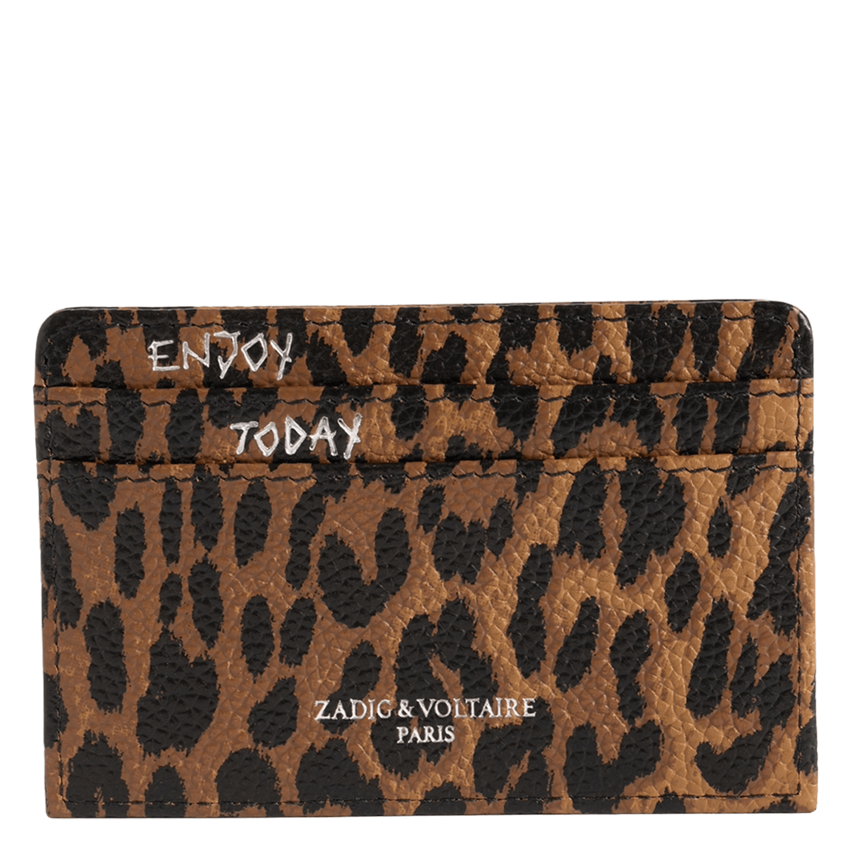 Porte-cartes léopard en cuir zv pass ZADIG&VOLTAIRE Bruin