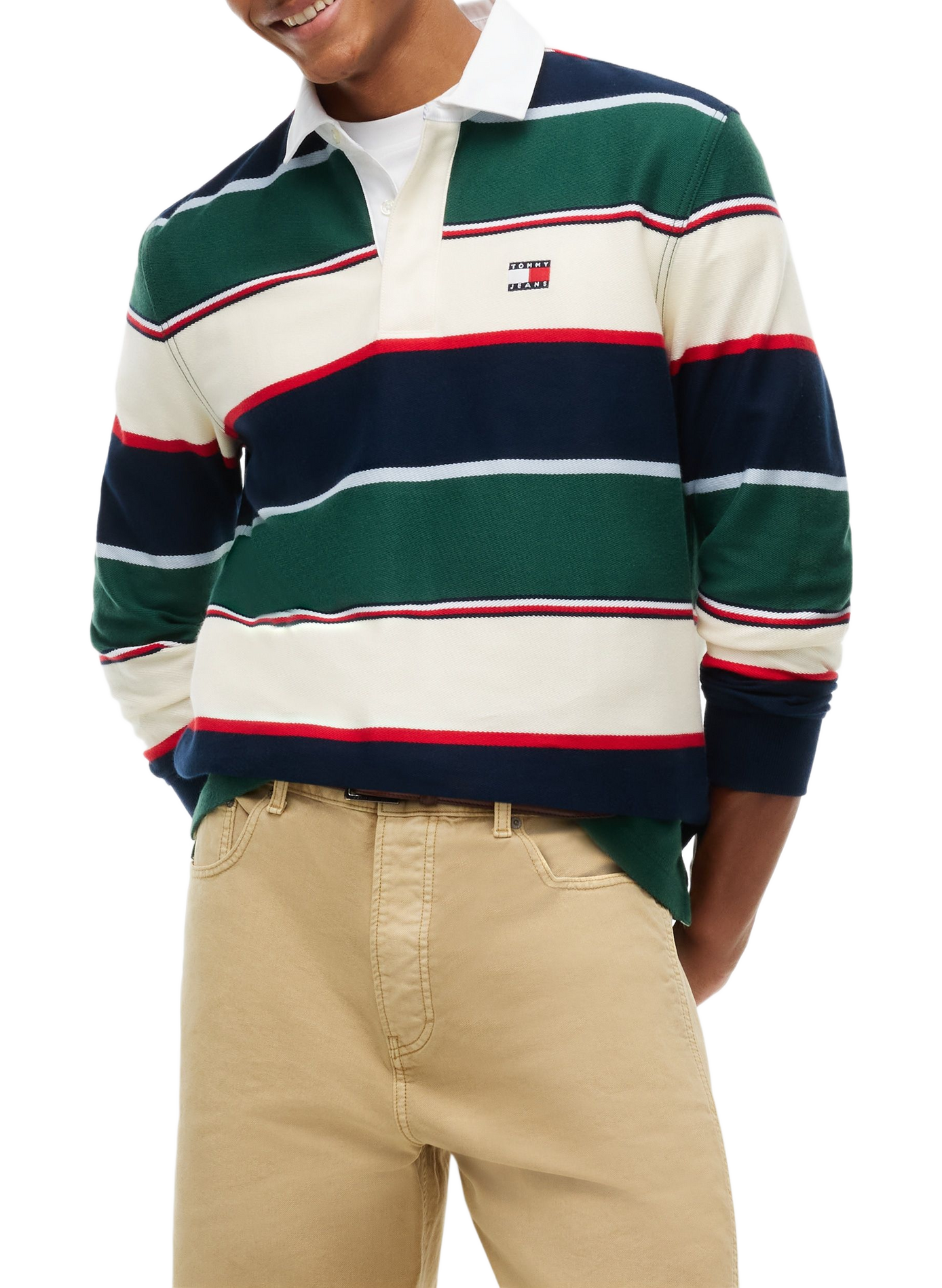 Rechte polo met strepen van katoen TOMMY HILFIGER Groen