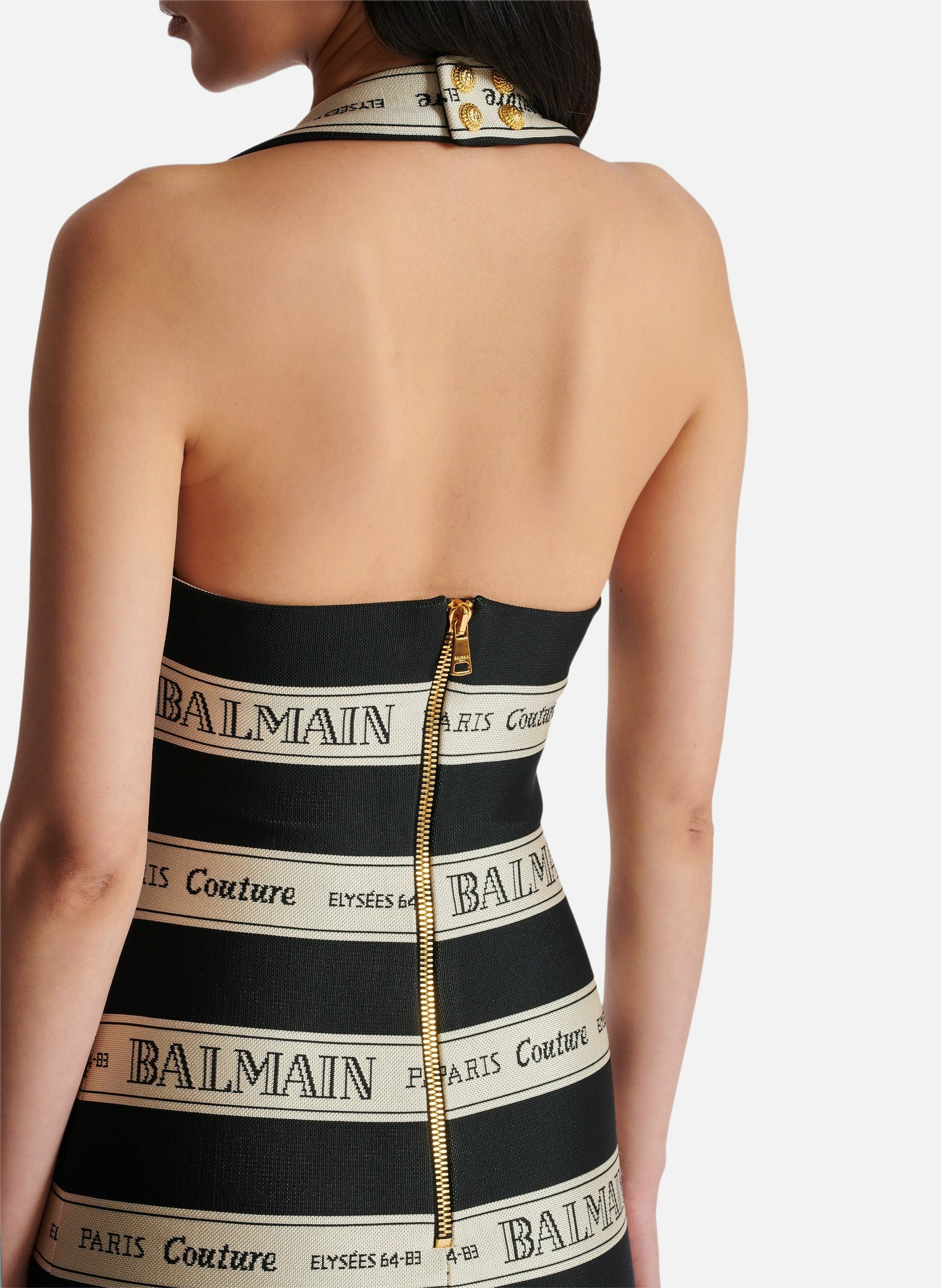 Robe dos-nu en jacquard à motif ruban balmain BALMAIN Noir