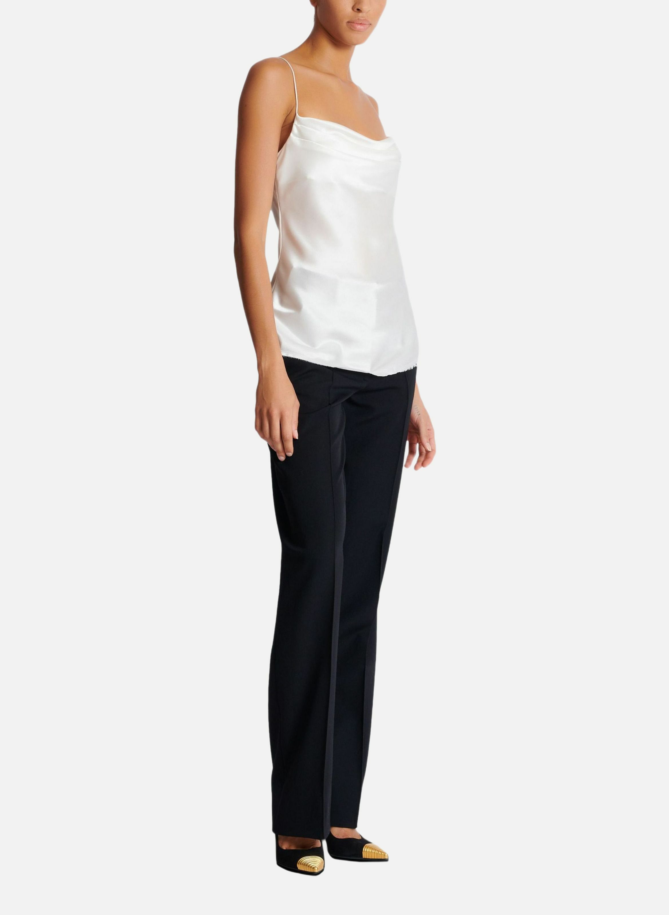 Top en satin drapé BALMAIN Blanc