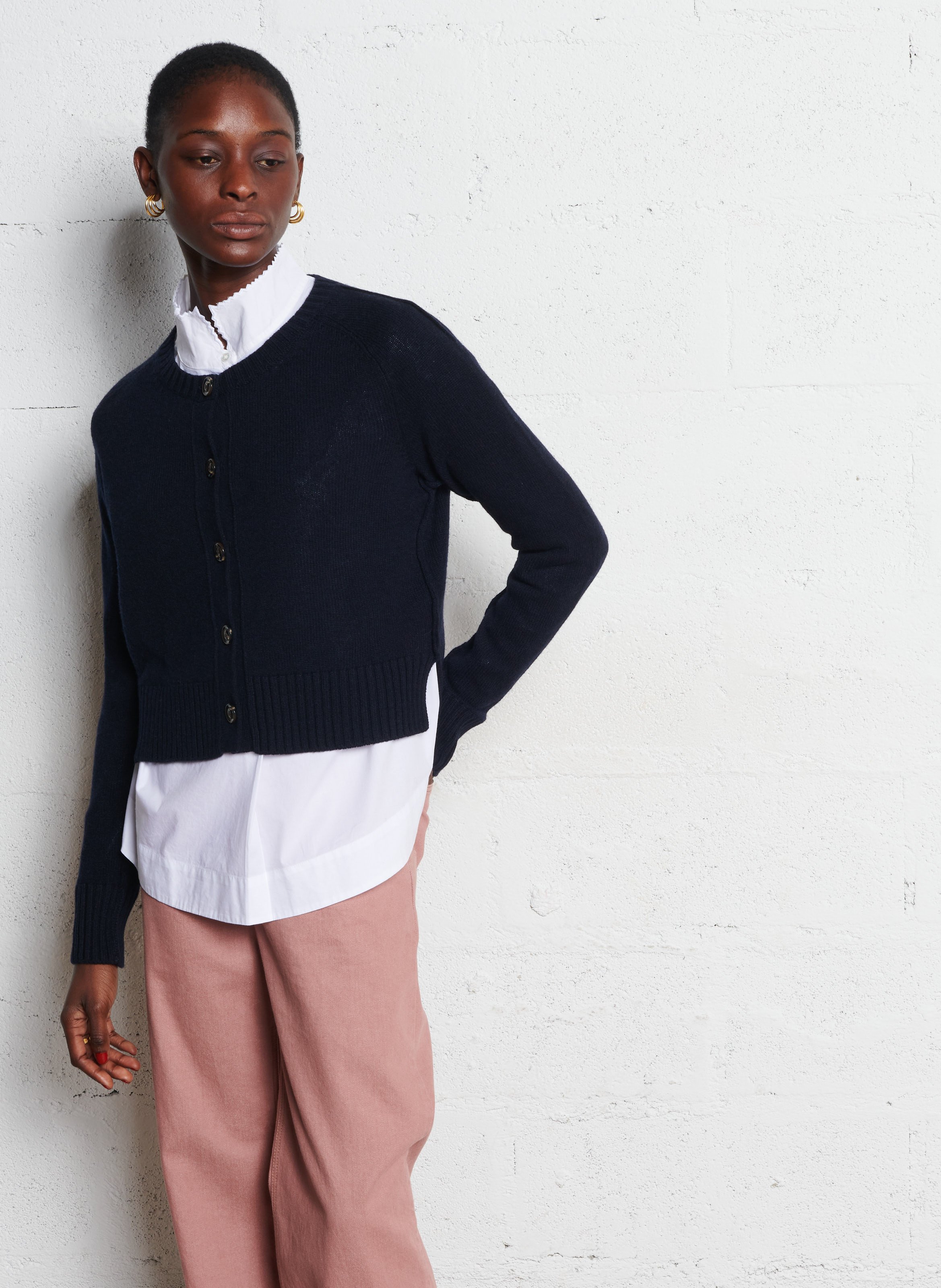 Cardigan col rond droit en laine virginia SOEUR Bleu