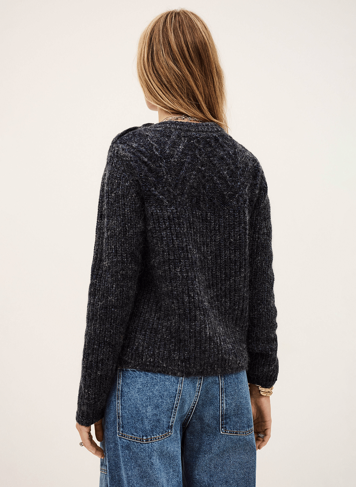 Pull ample uni en laine mélangée rachelle Bleu