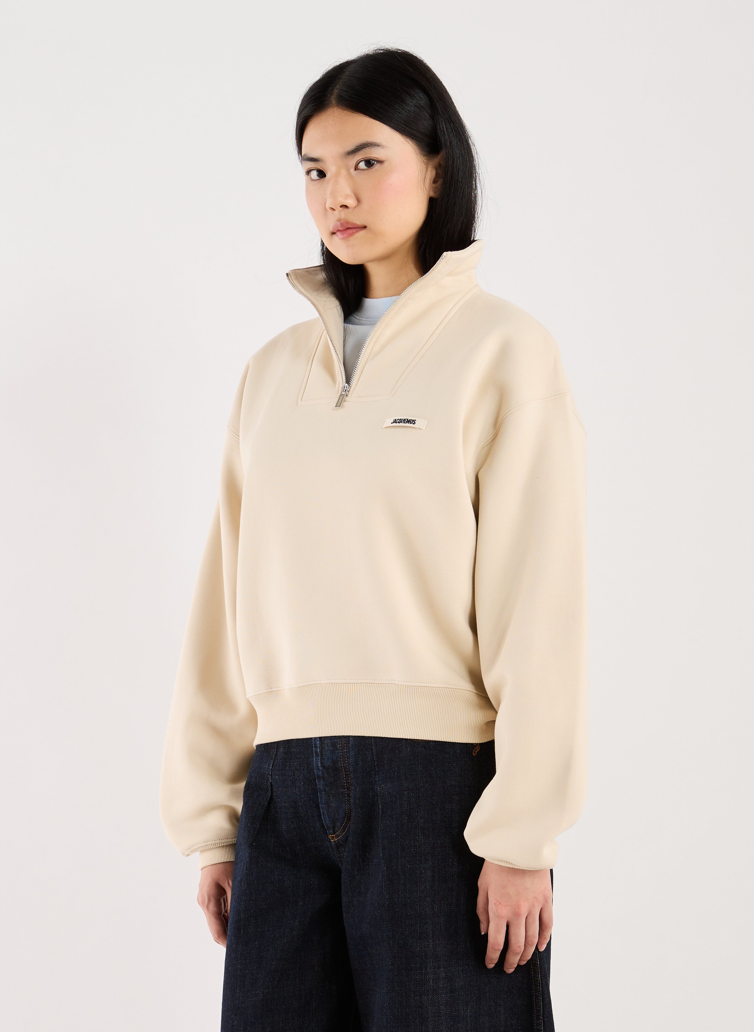 JACQUEMUS High-neck cotton sweatshirt Beige