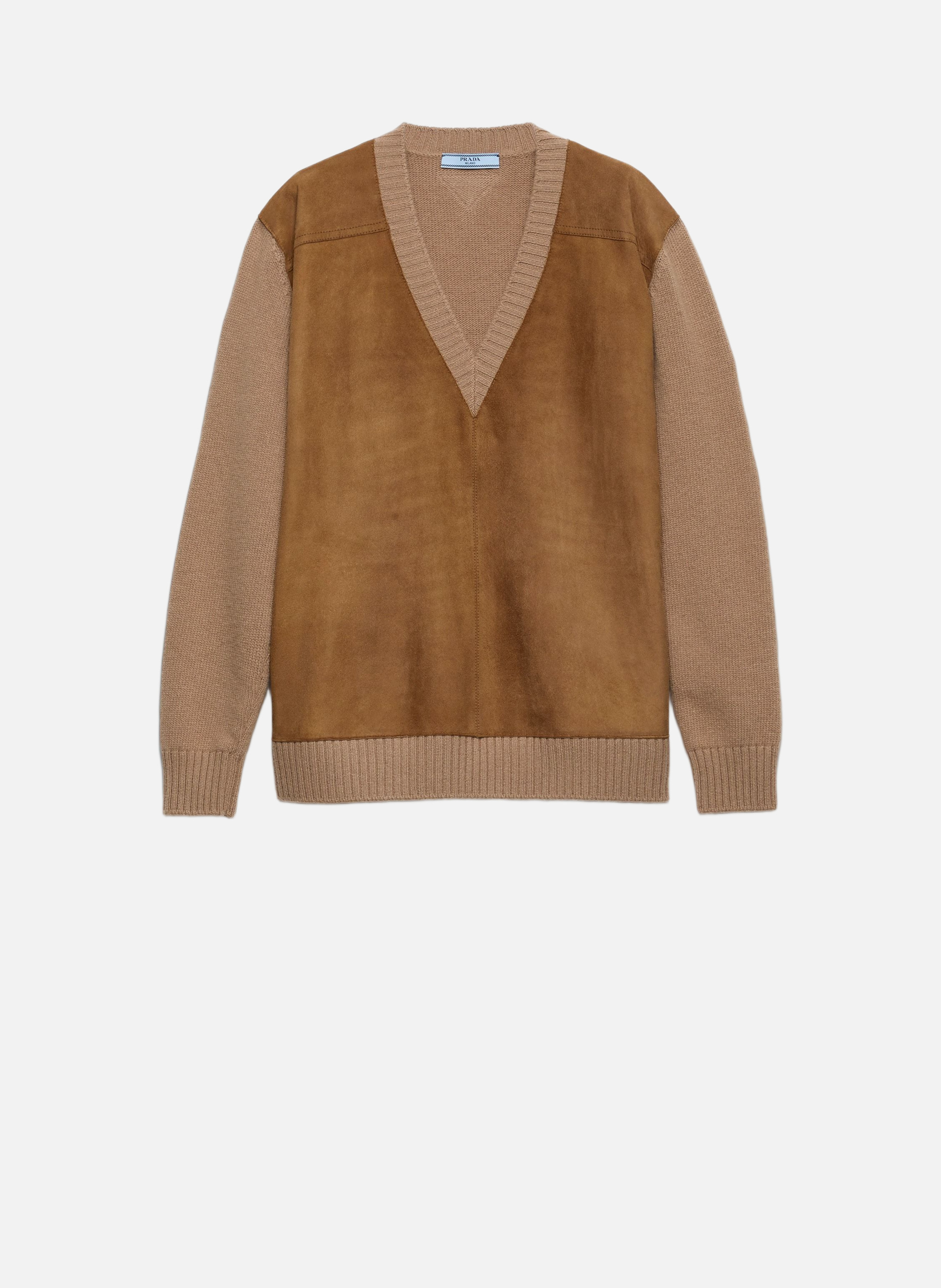 Pull en cachemire, laine et veau velours PRADA Marron
