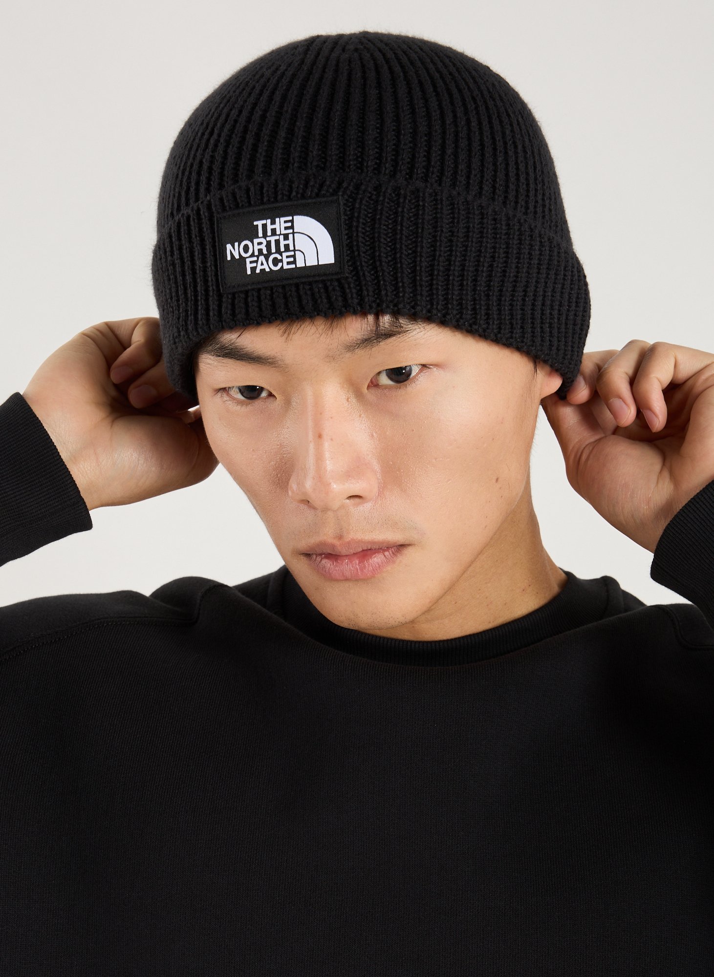 Embroidered ribbed beanie THE NORTH FACE Black
