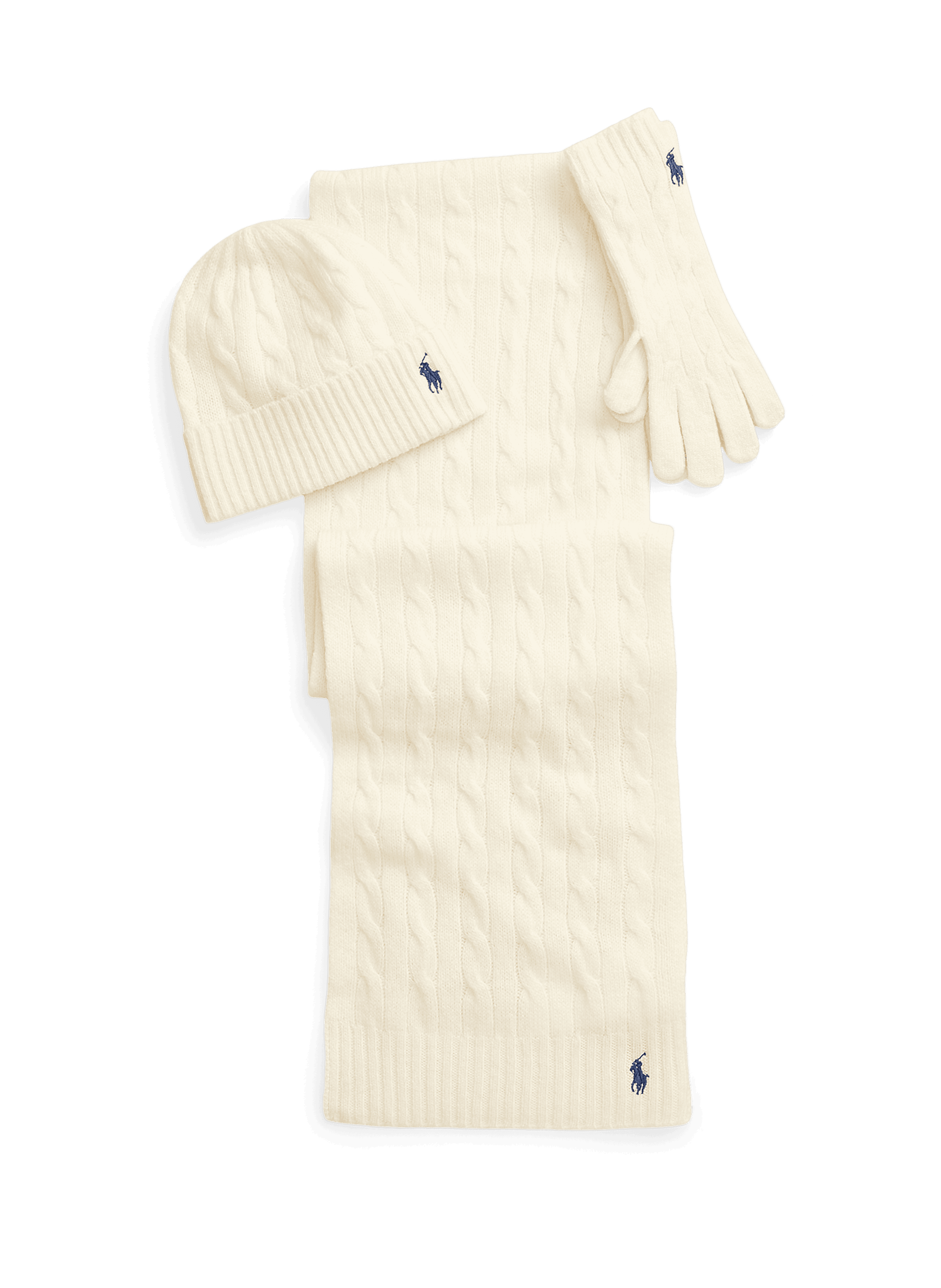 POLO RALPH LAUREN Coffret trois pièces en laine et cachemire Beige