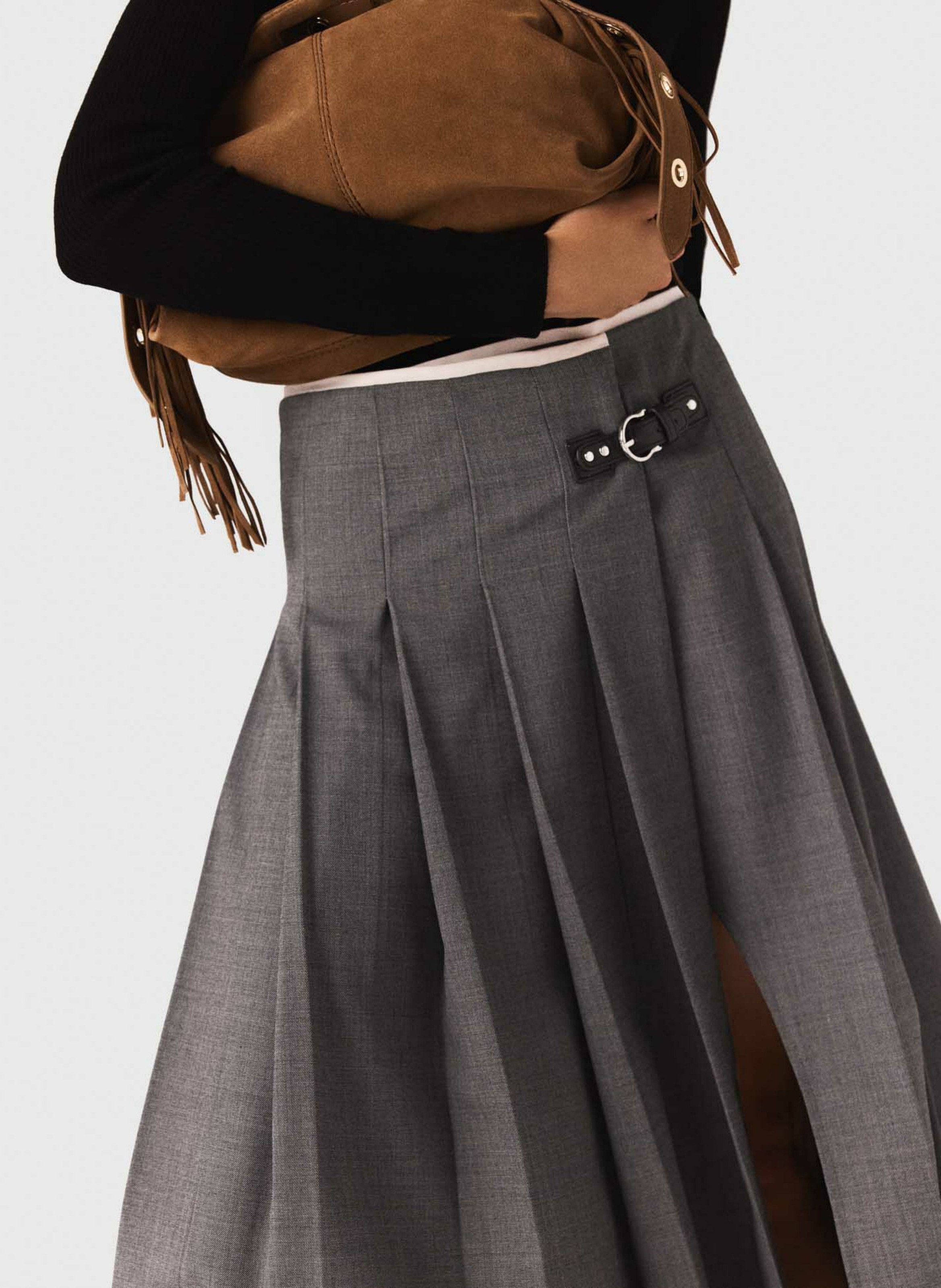 Jupe midi plissée MAJE Gris