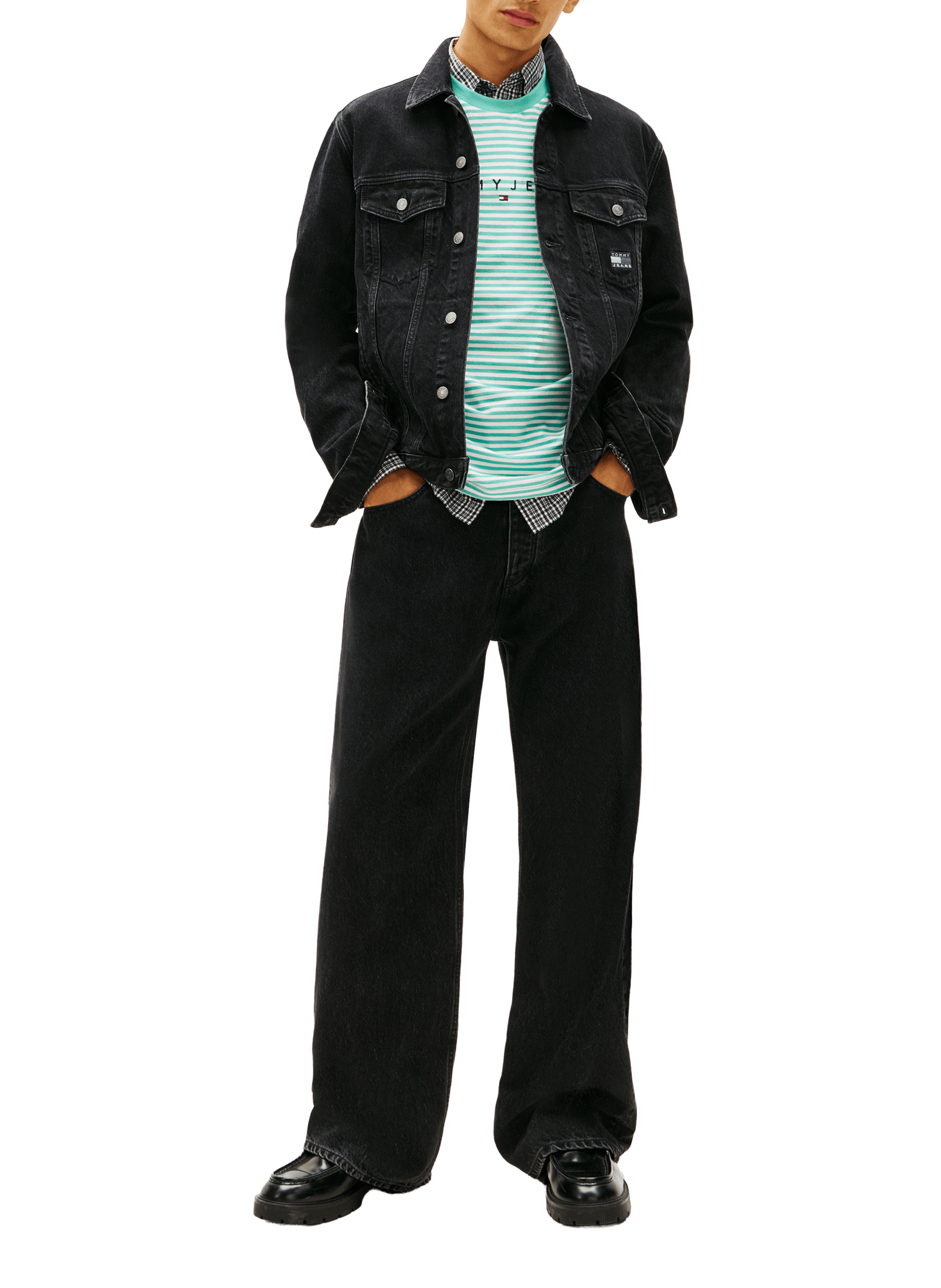 Denim jacket with pockets in mixed cotton TOMMY HILFIGER Black