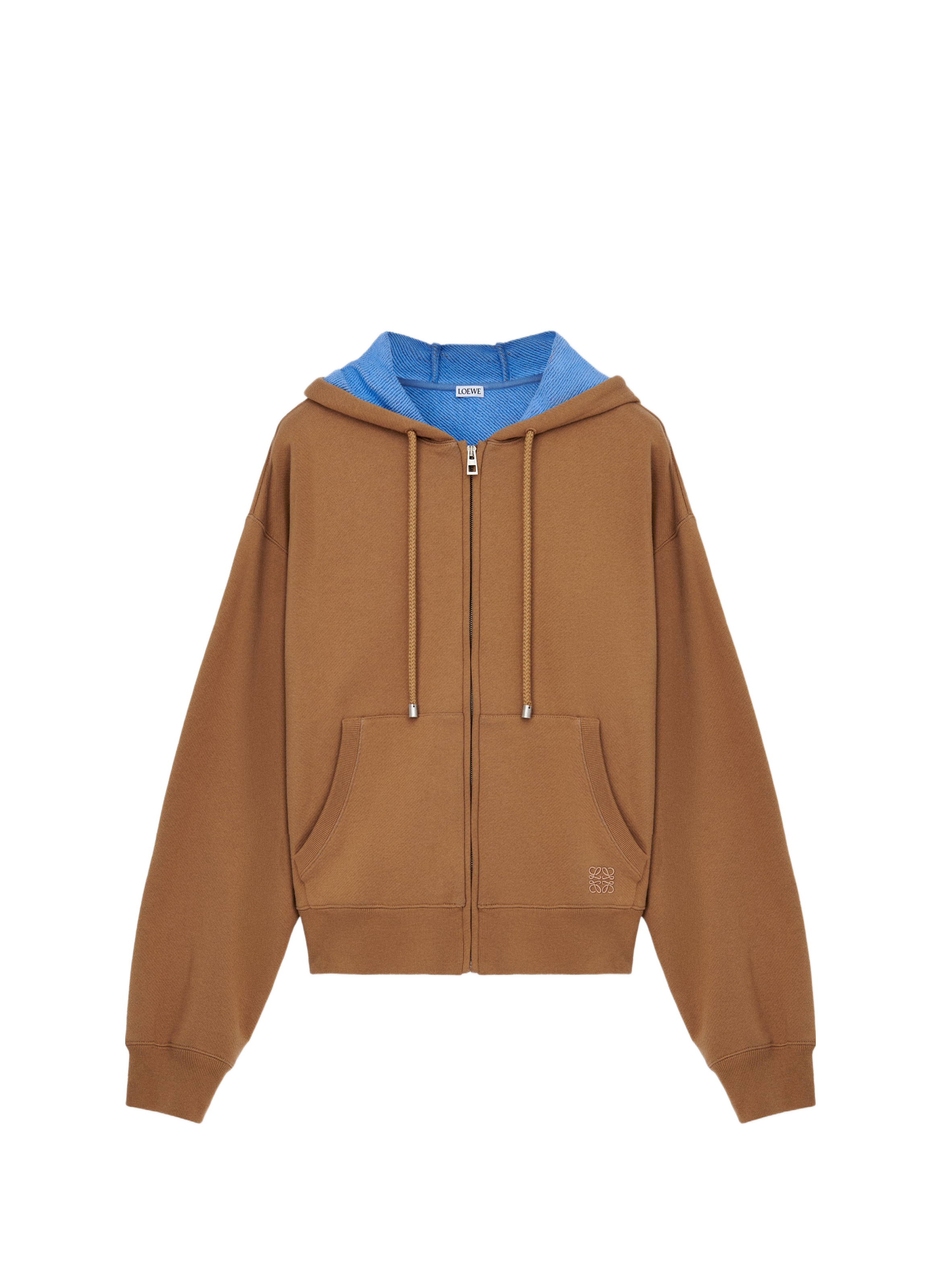 Sweatshirt à capuche zippé en coton mlélangé LOEWE Beige