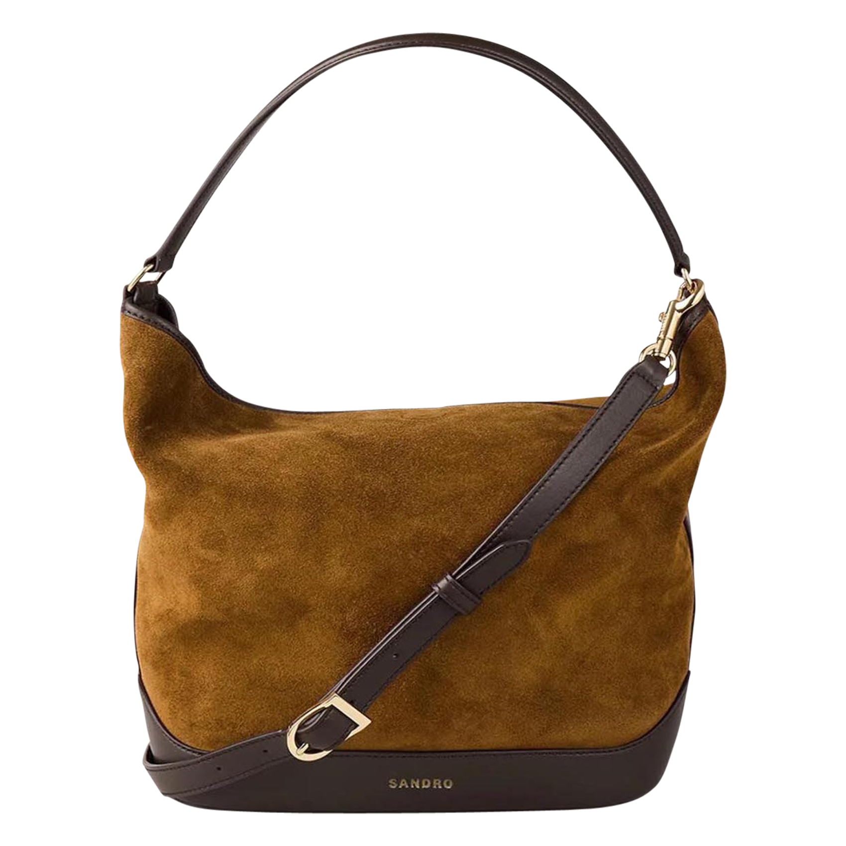 Sac seau bandoulière en cuir velours tangoso SANDRO Marron