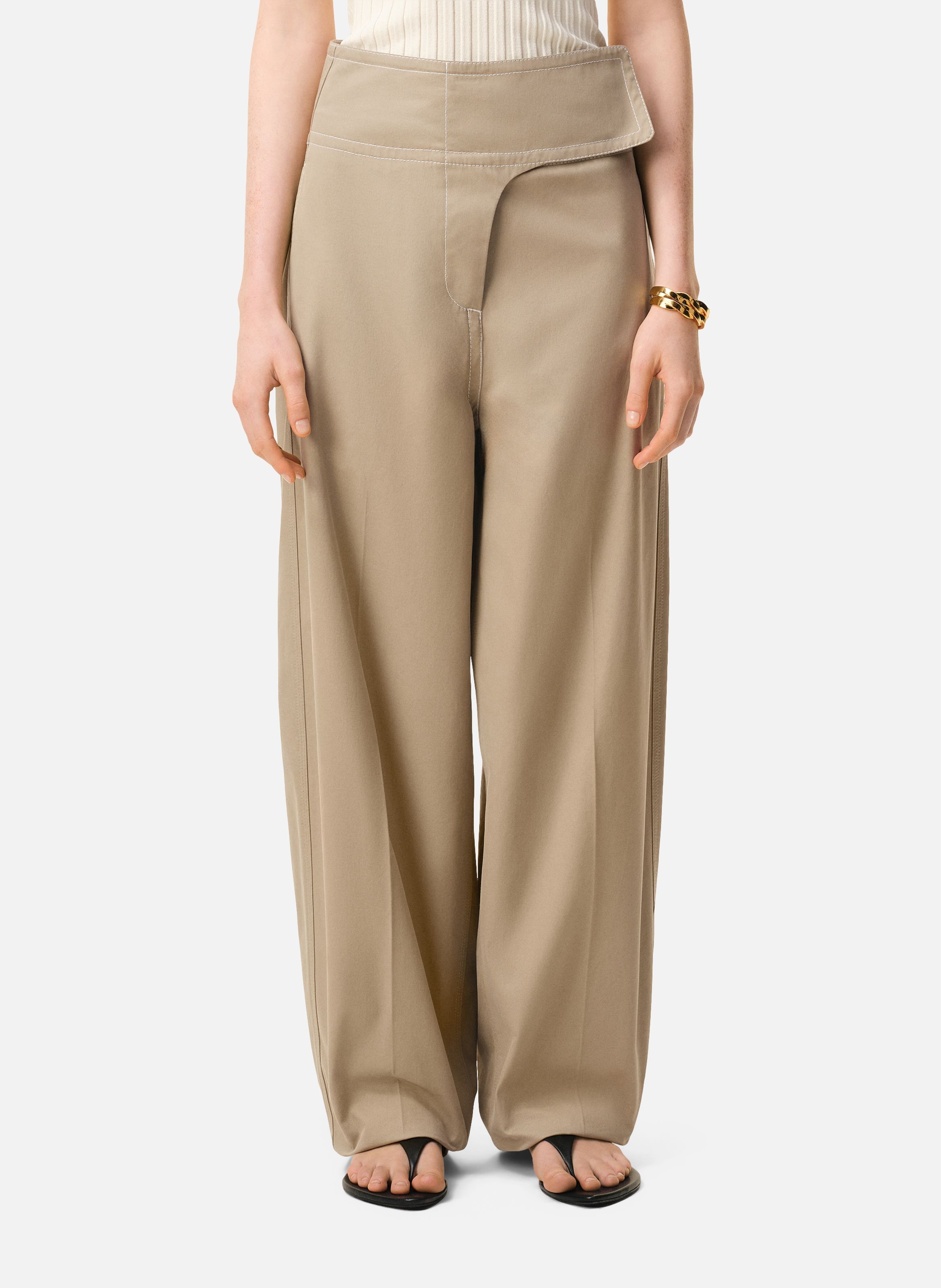 Pantalon à ceinture portefeuille en coton BeigeAMI PARIS