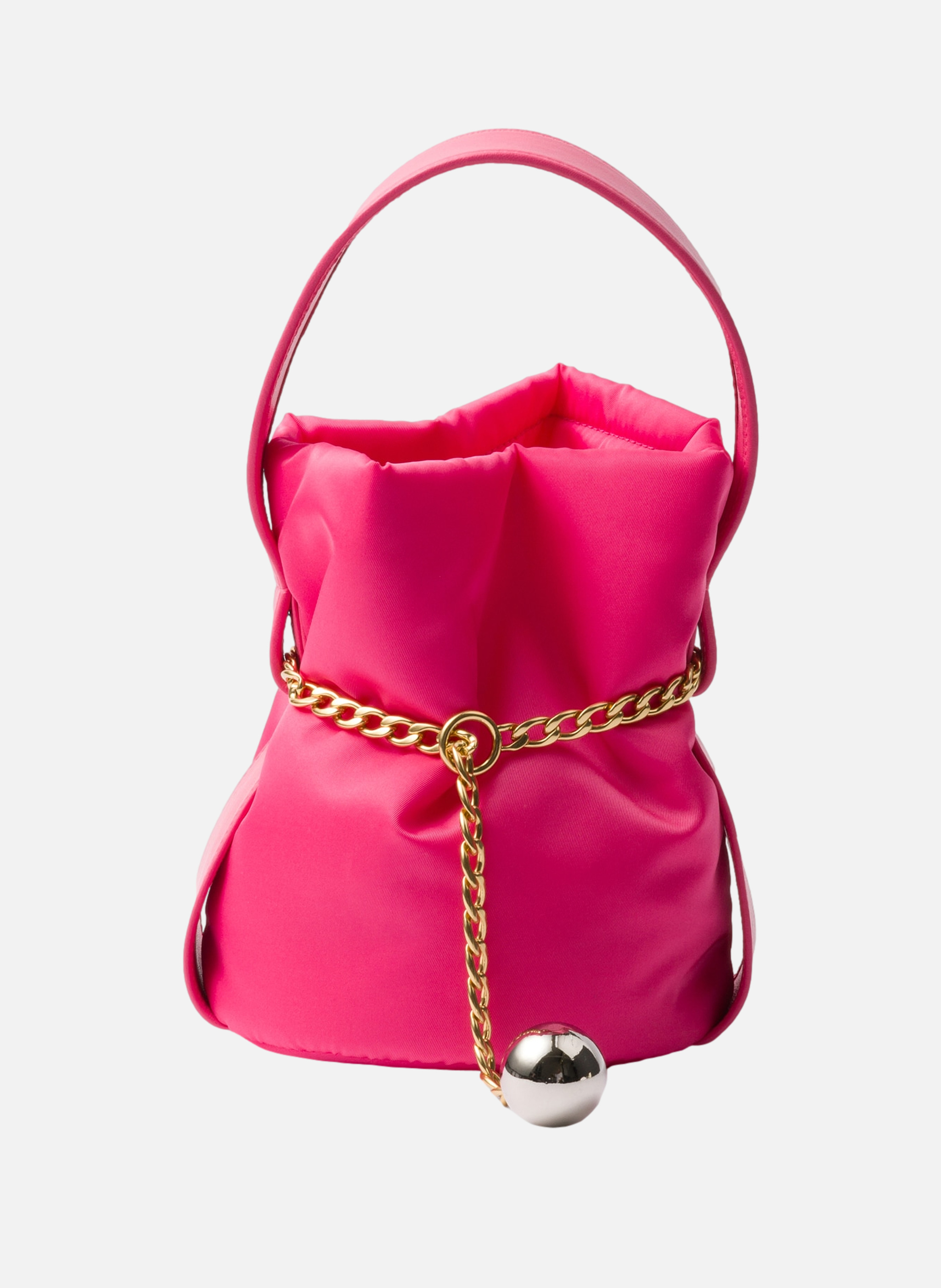 Petit sac seau en re-nylon noir et cuir nappa PRADA Rose