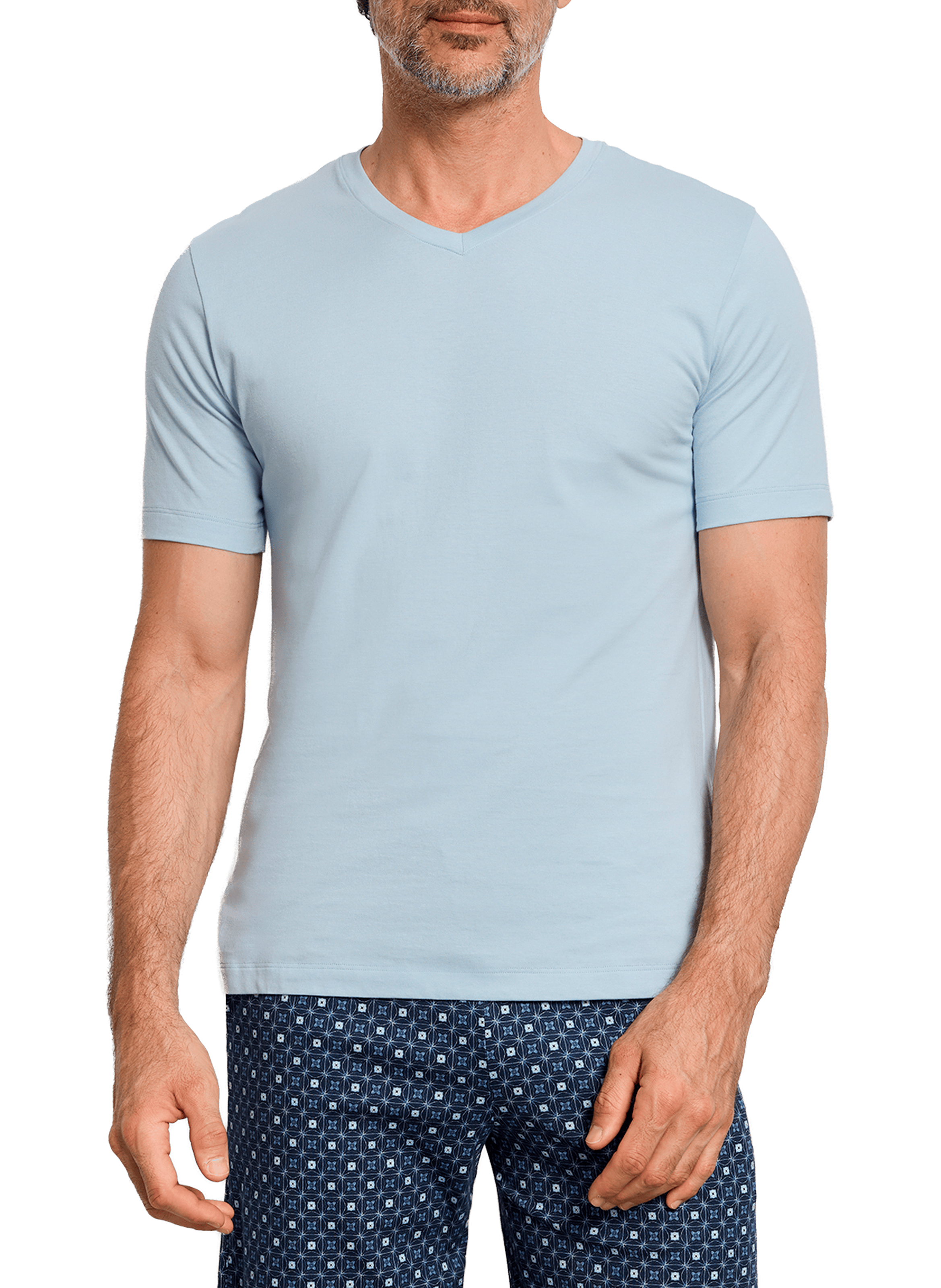 T-hirt à col V en coton HANRO Bleu