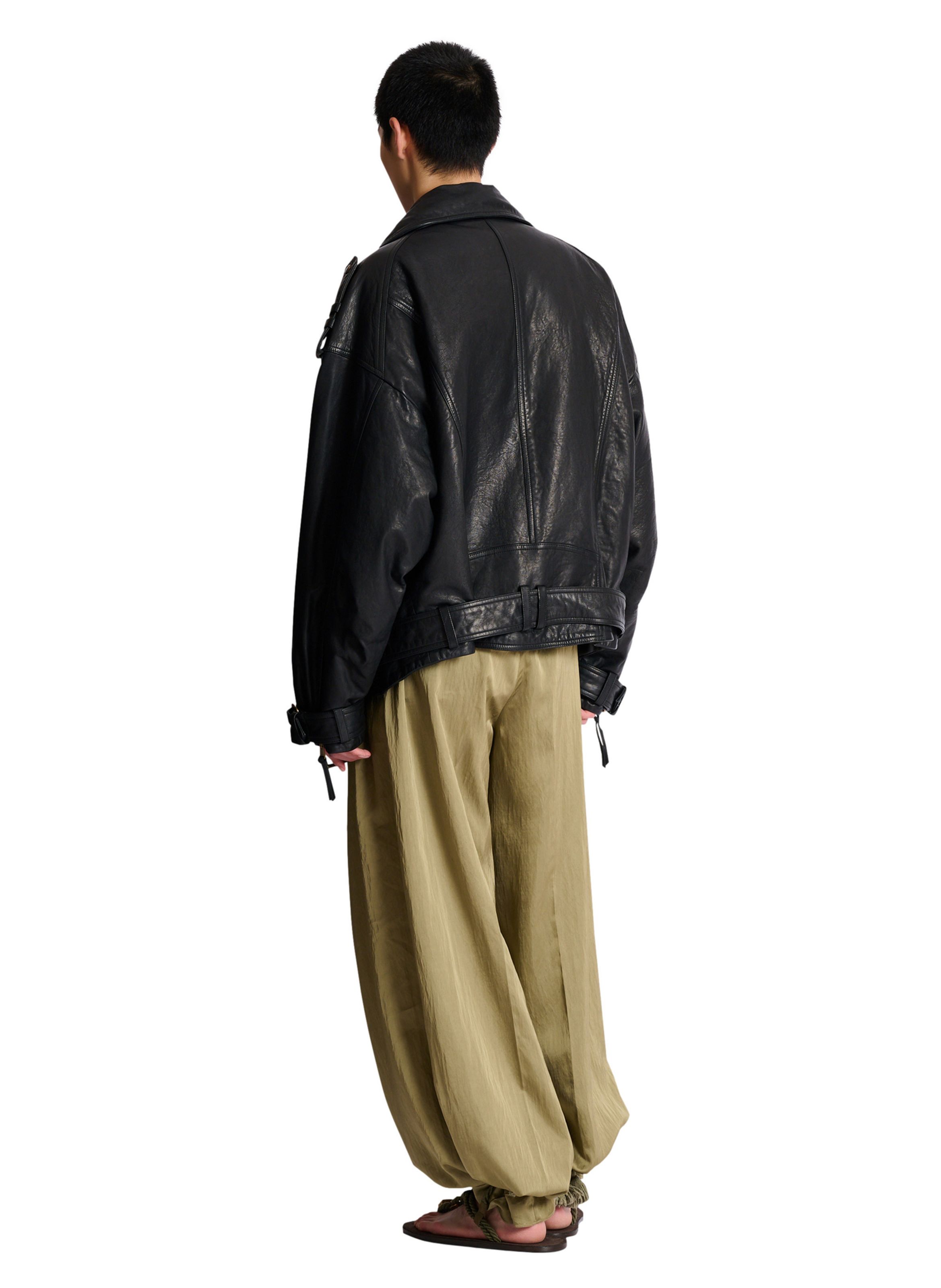 Veste biker en cuir d’agneau BALMAIN Noir