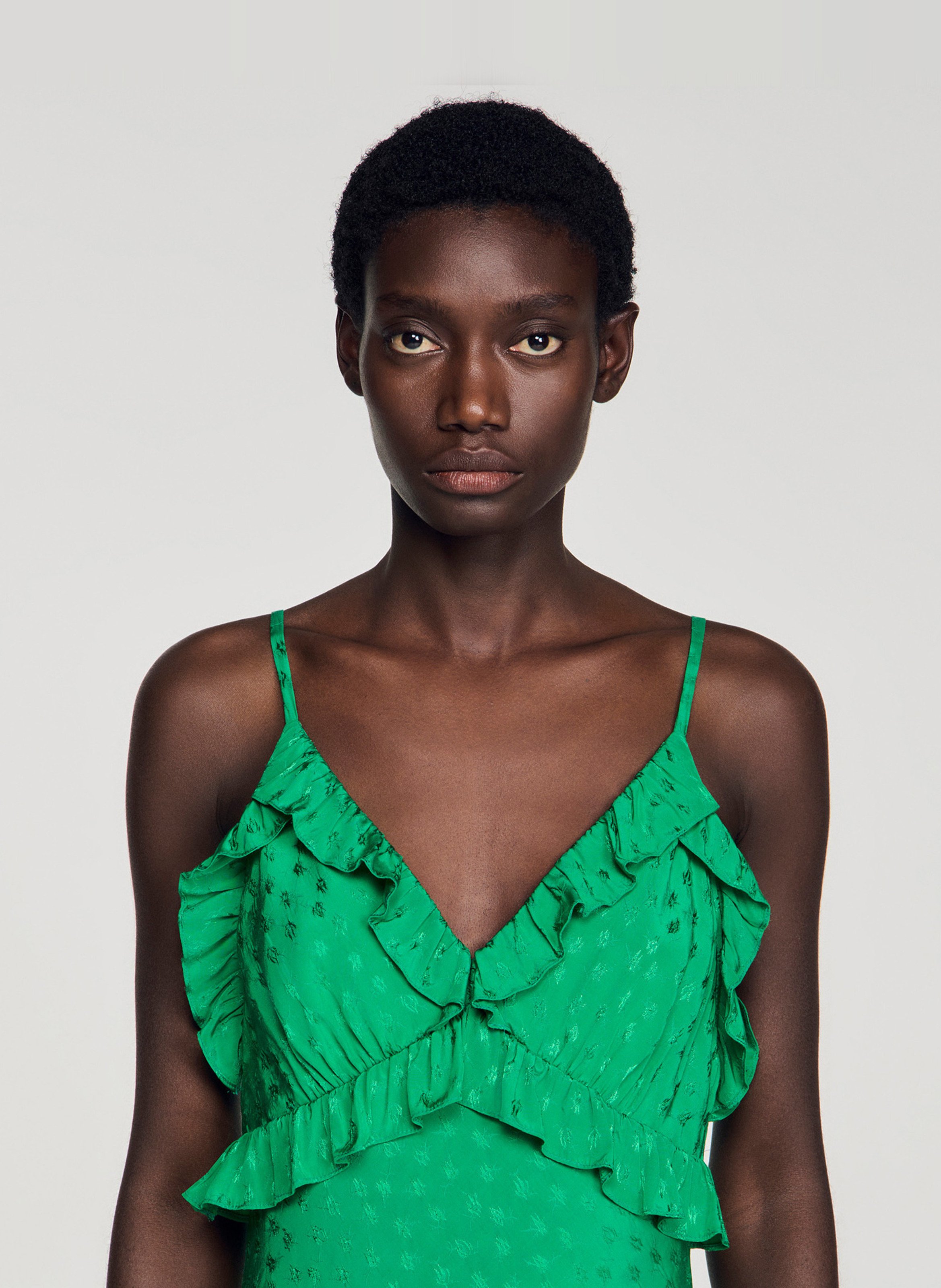 Robe longue évasée fluide SANDRO Vert