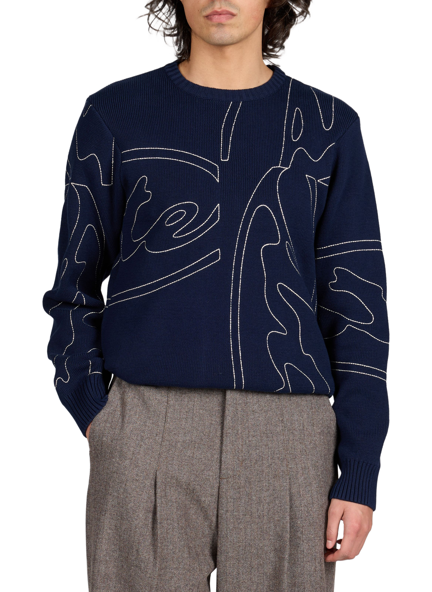 Pull côtelé à col rond en coton ARTE ANTWERP Bleu