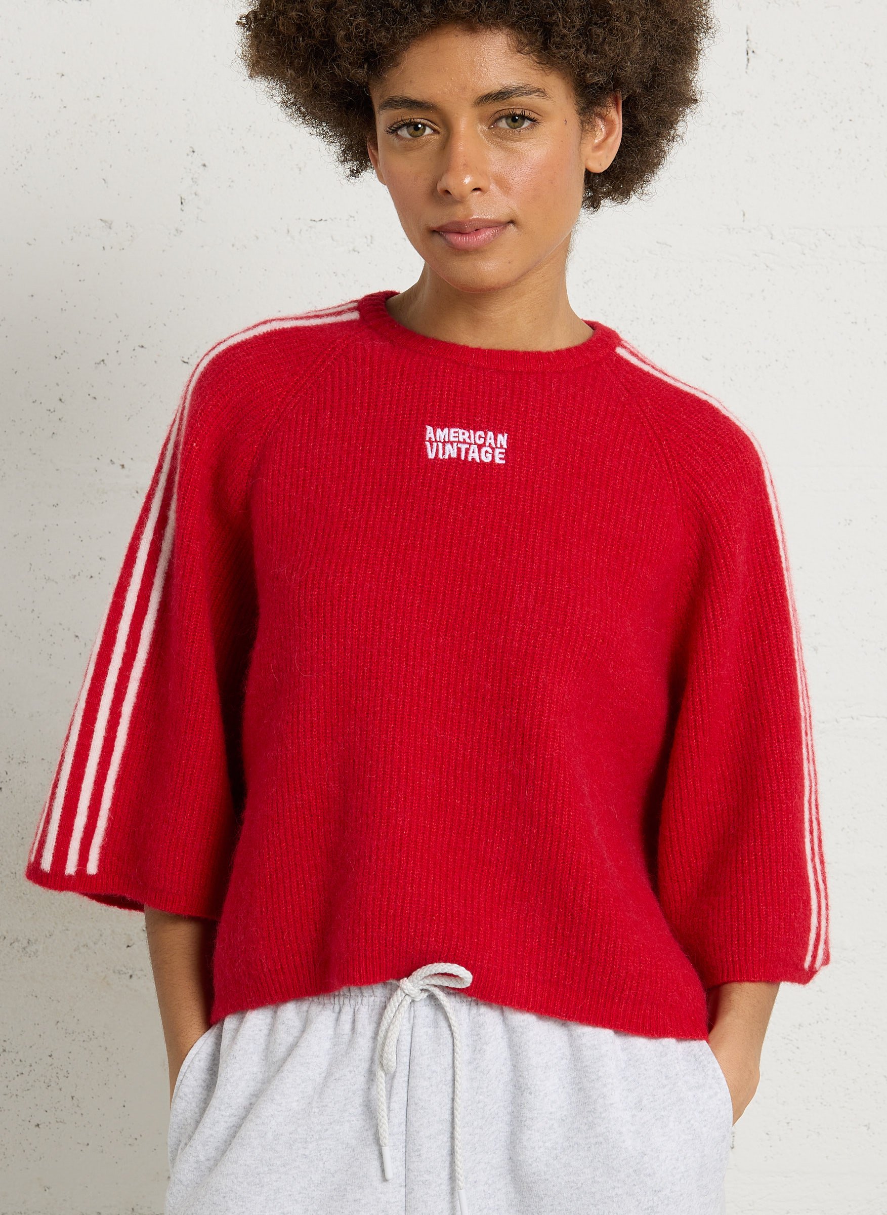 Pull ample col rond brodé en alpaga mélangé vitow AMERICAN VINTAGE Rouge