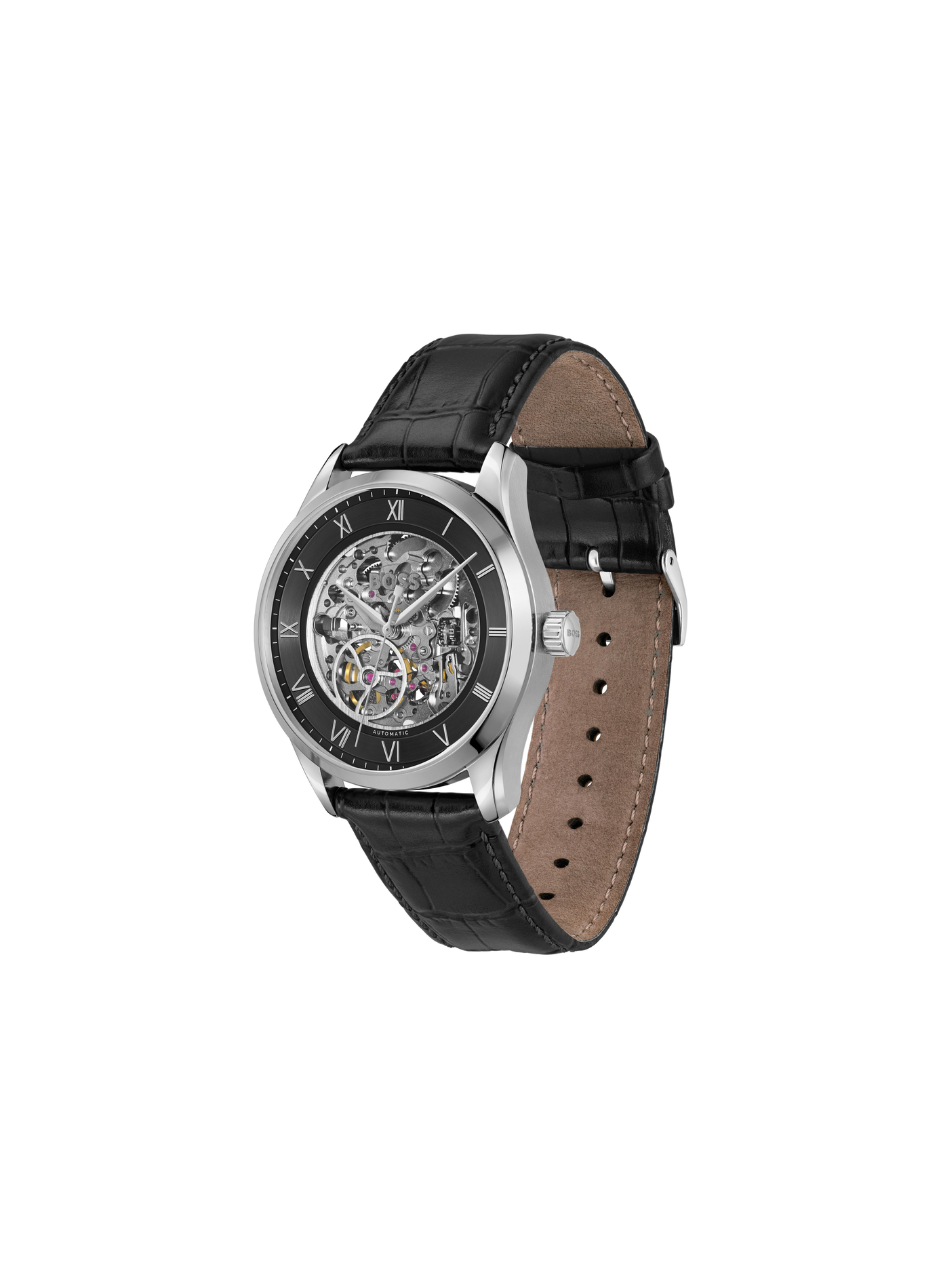 Montre automatique Principle Skeleton en cuir BOSS MONTRES Noir