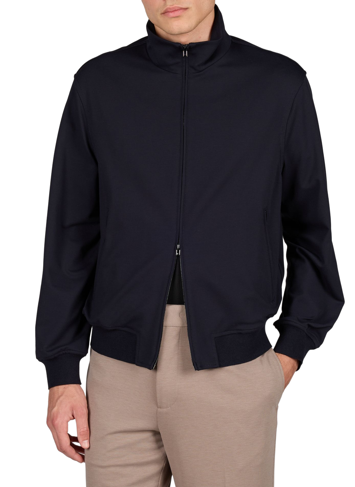 Gestreifter Reißverschlussblouson aus strukturiertem Stoff EMPORIO ARMANI Blau