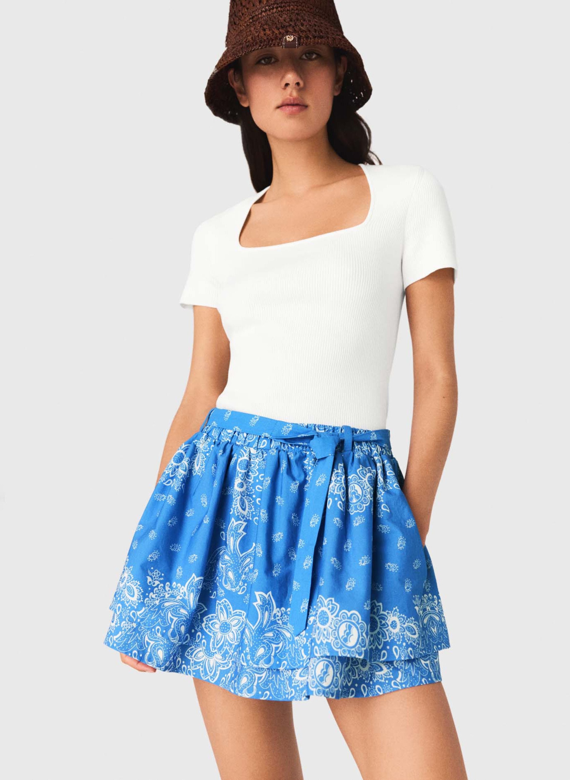Jupe courte évasée en coton MAJE Bleu