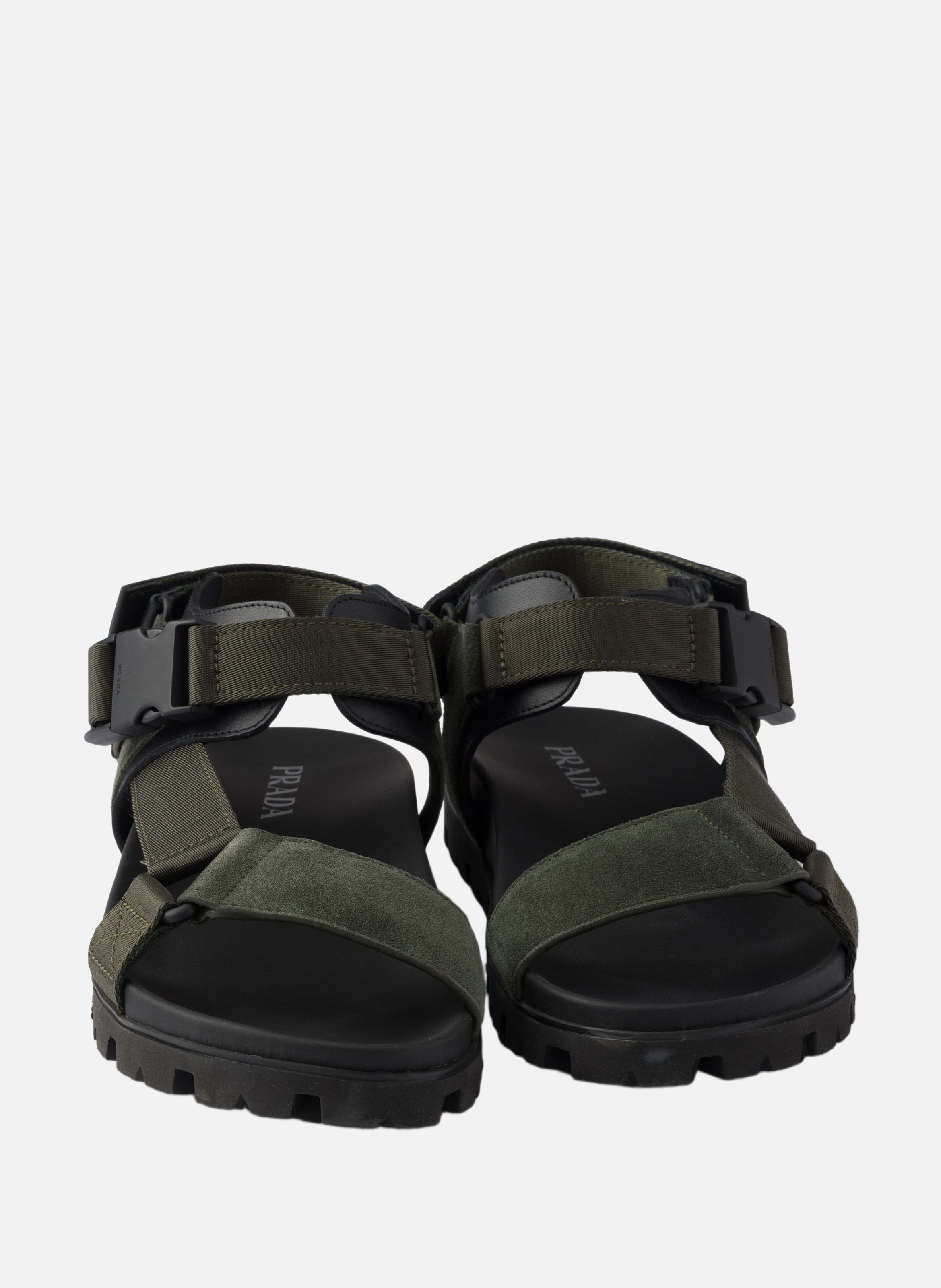 Sandale sportive en veau velours et toile | Vert PRADA Homme